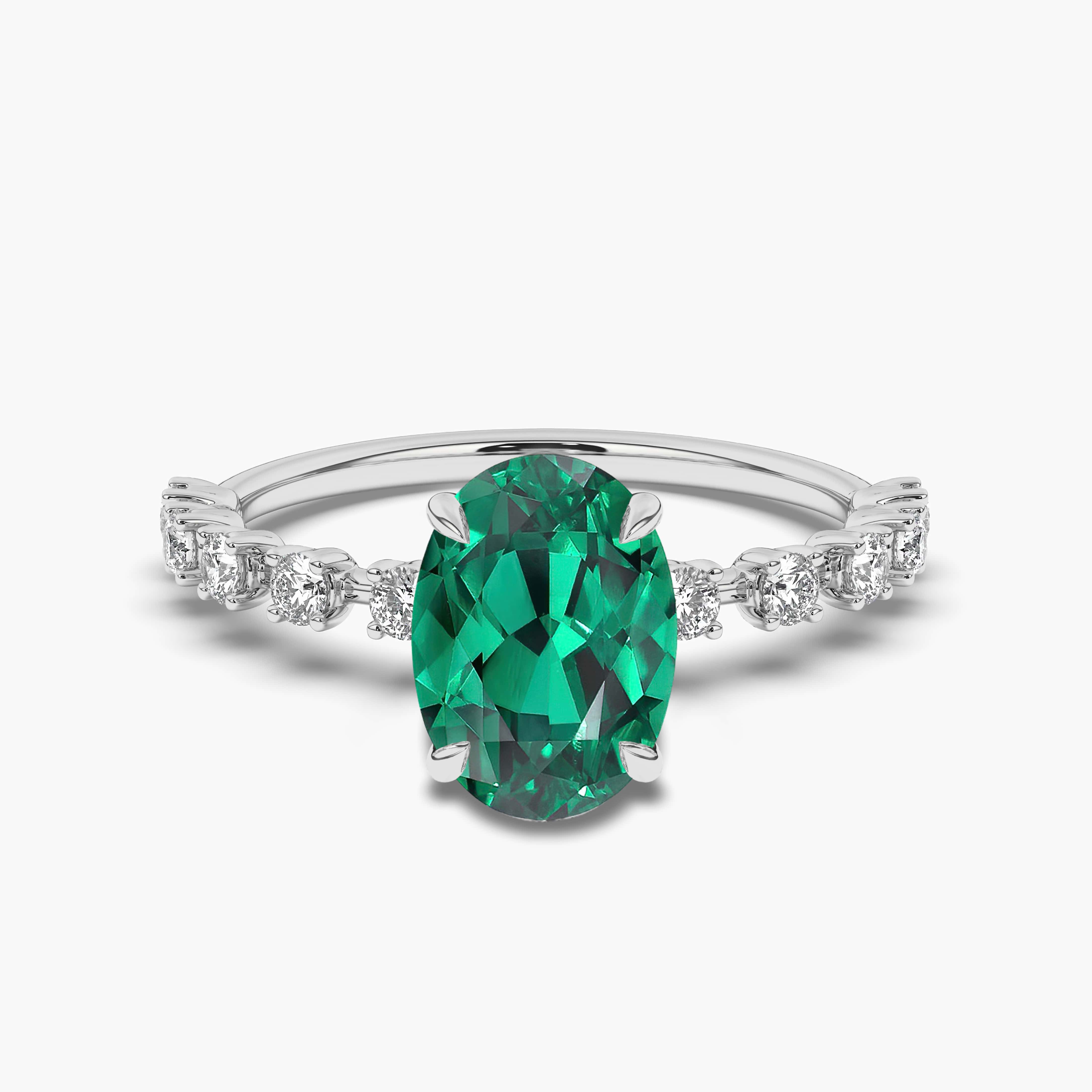 Emerald Pear Diamond White Gold Engagement Ring