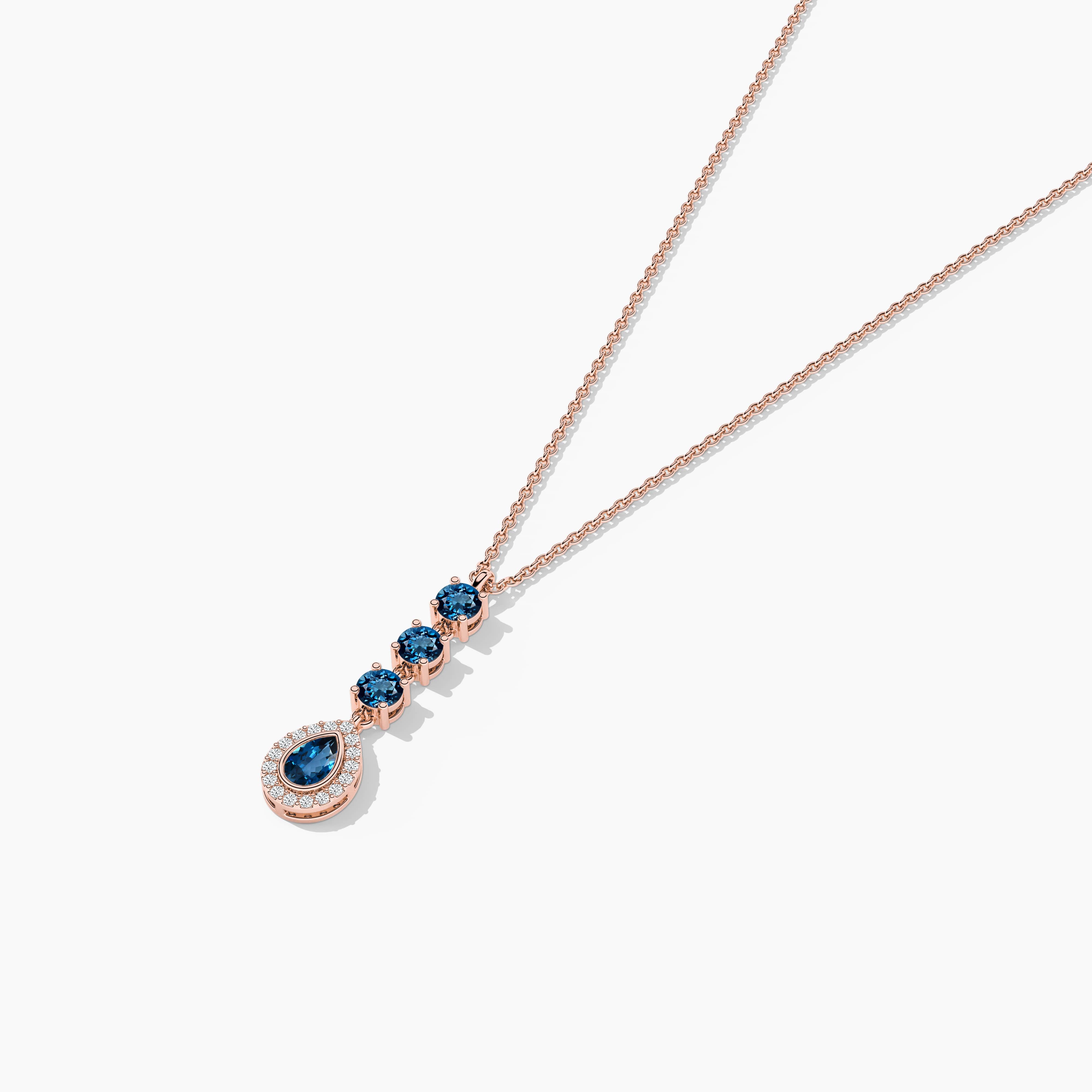 London Blue topaz Halo Diamond Drop Necklace