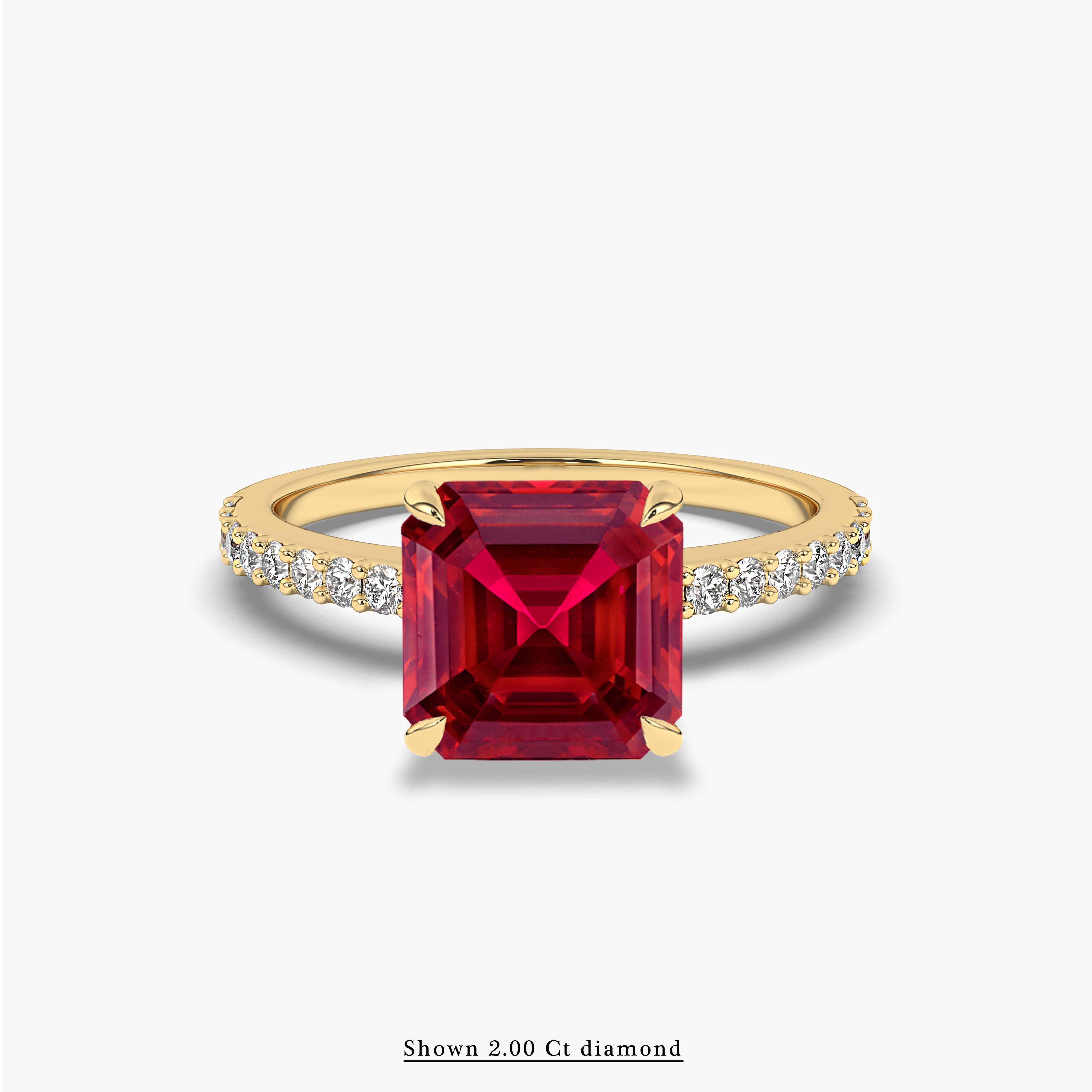 asscher shape ruby and diamond engagement ring 