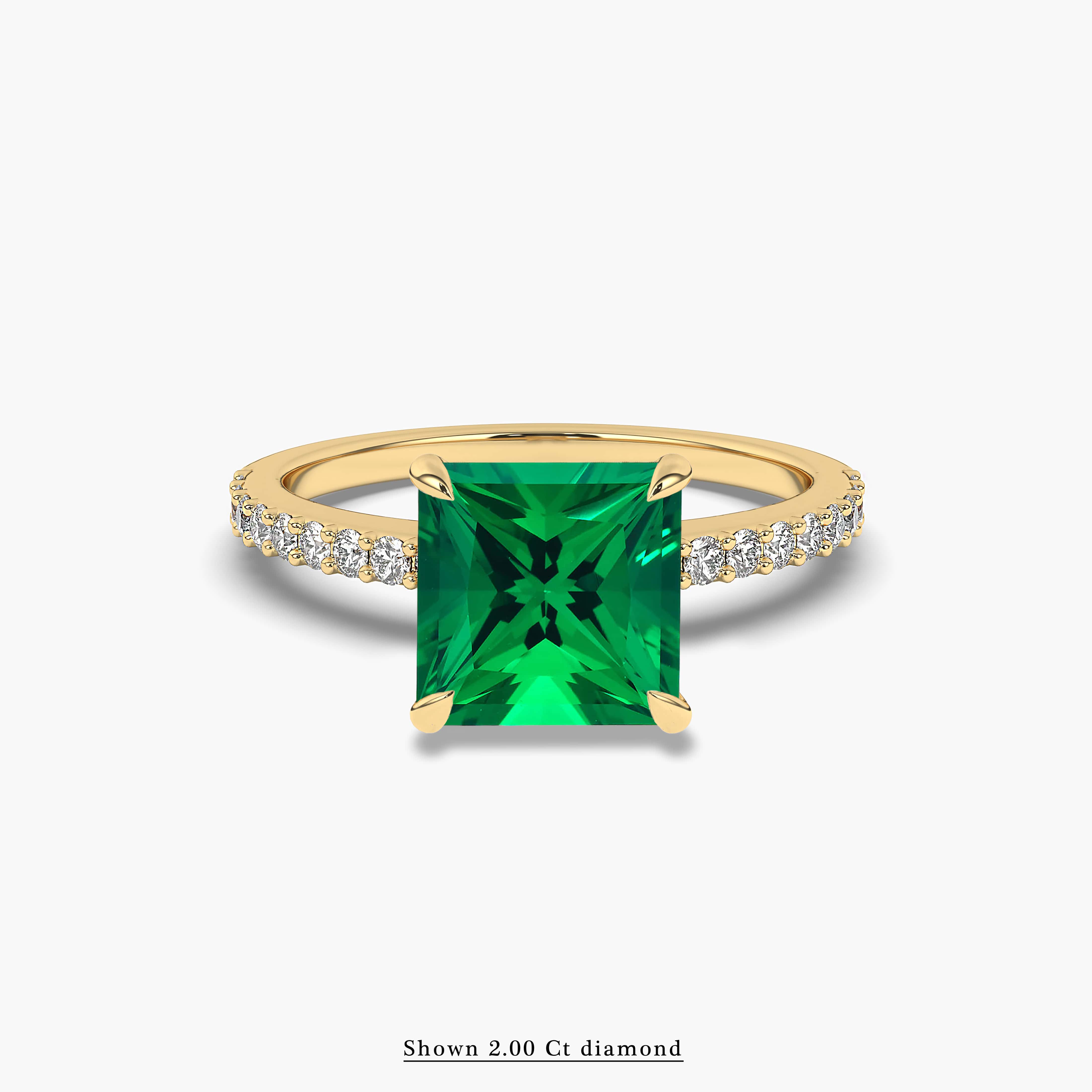 yellow gold green diamond side stones ring 