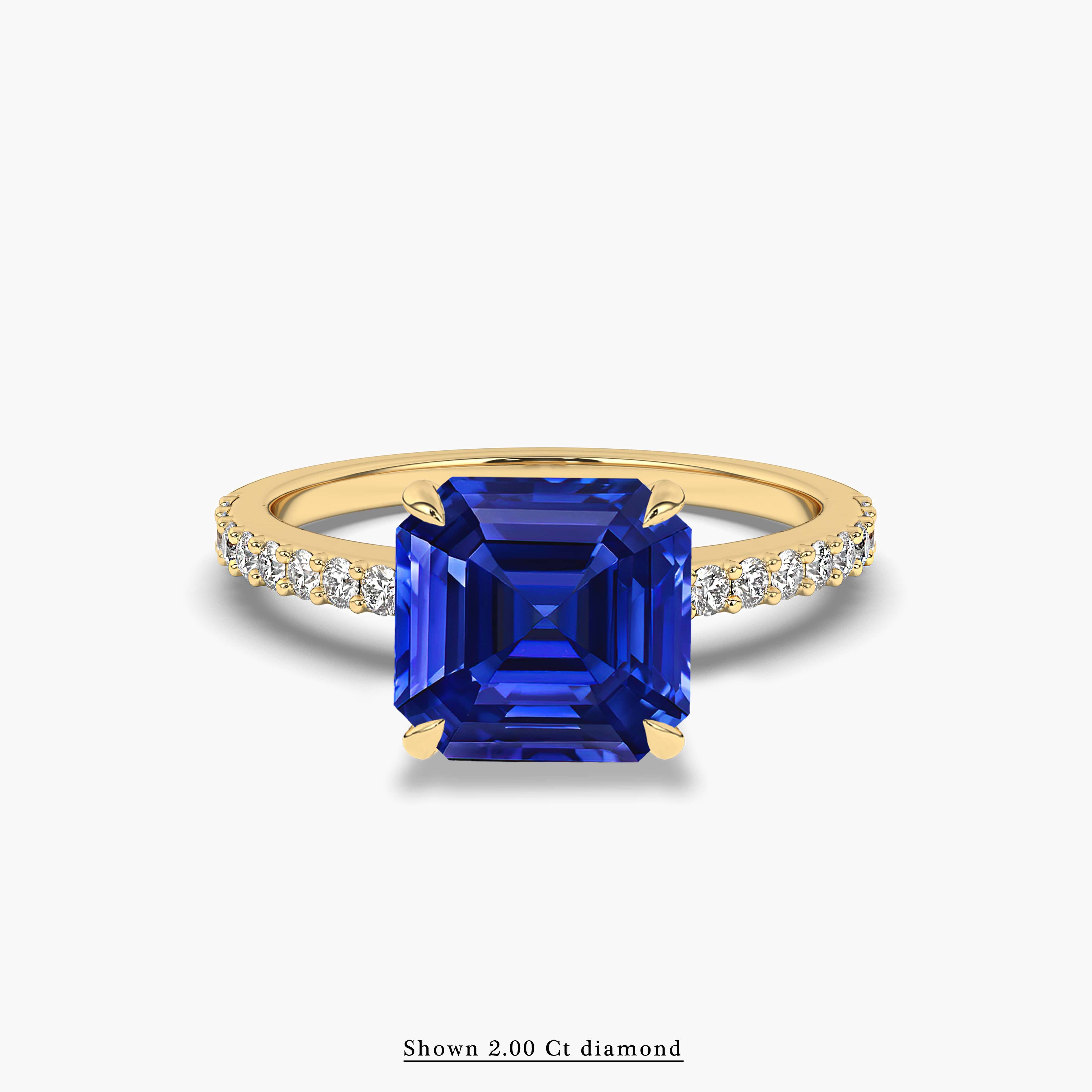 asscher-shaped blue sapphire diamond ring 