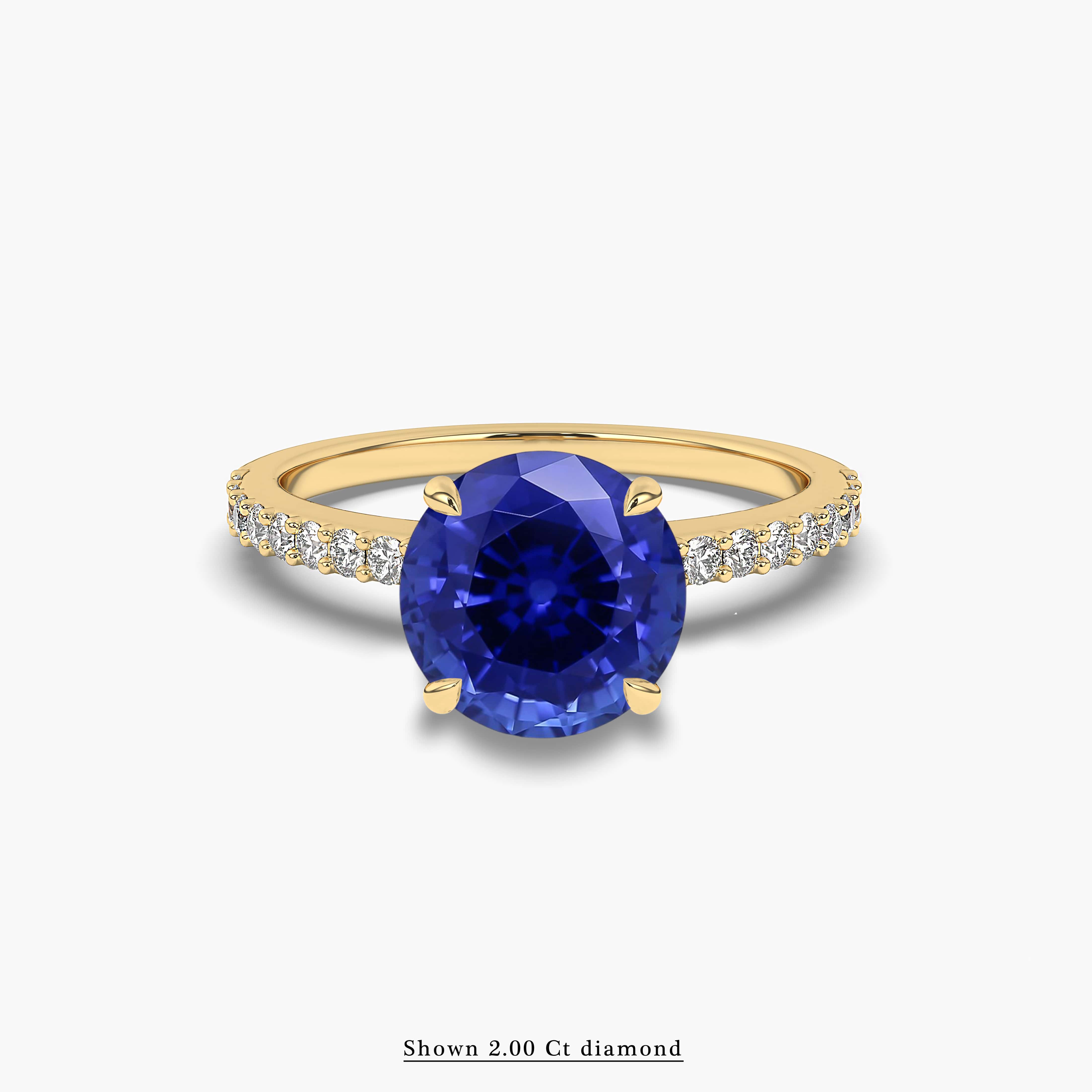 blue sapphire and round shape diamond engagement ring 