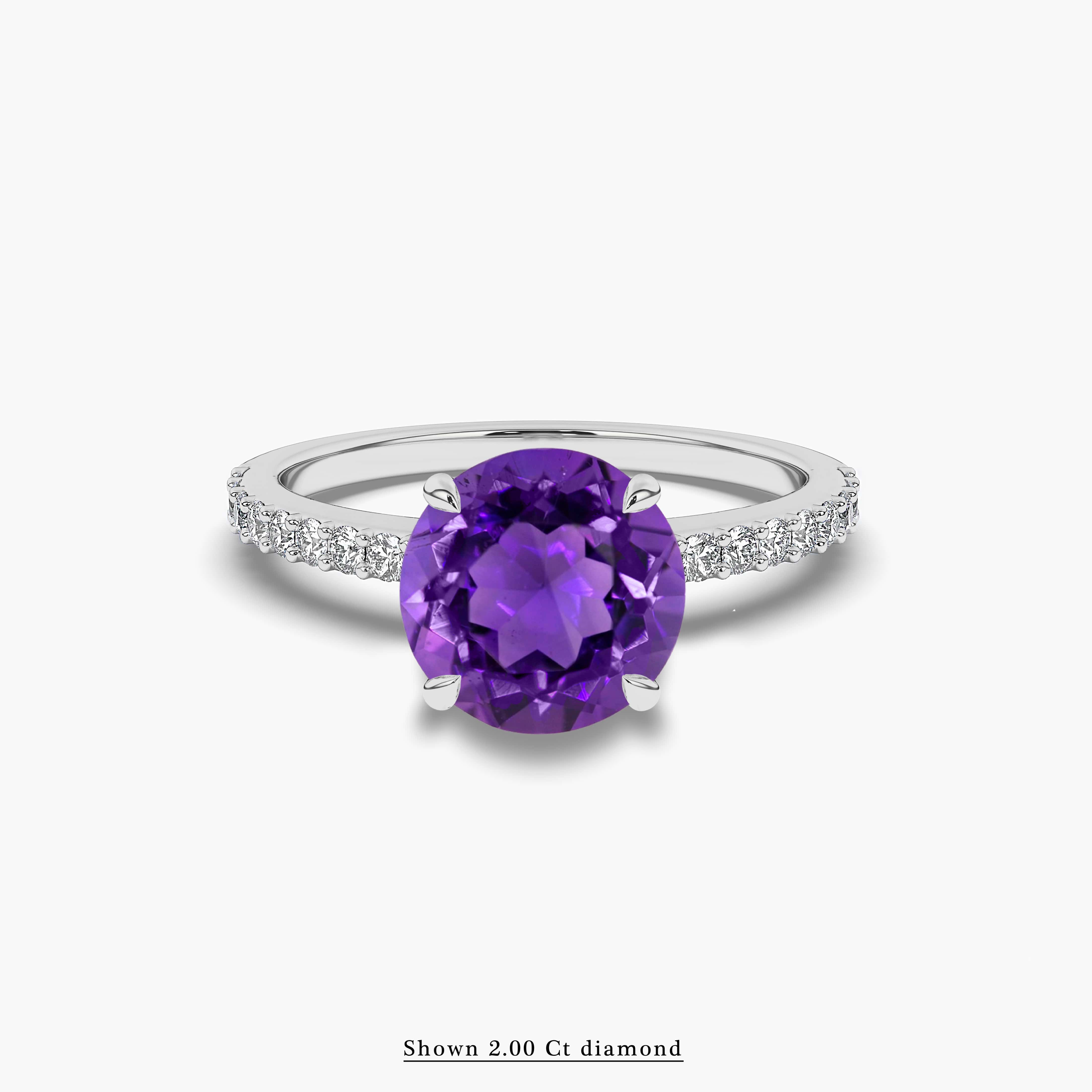 White Gold Round Amethyst Solitaire Engagement Ring