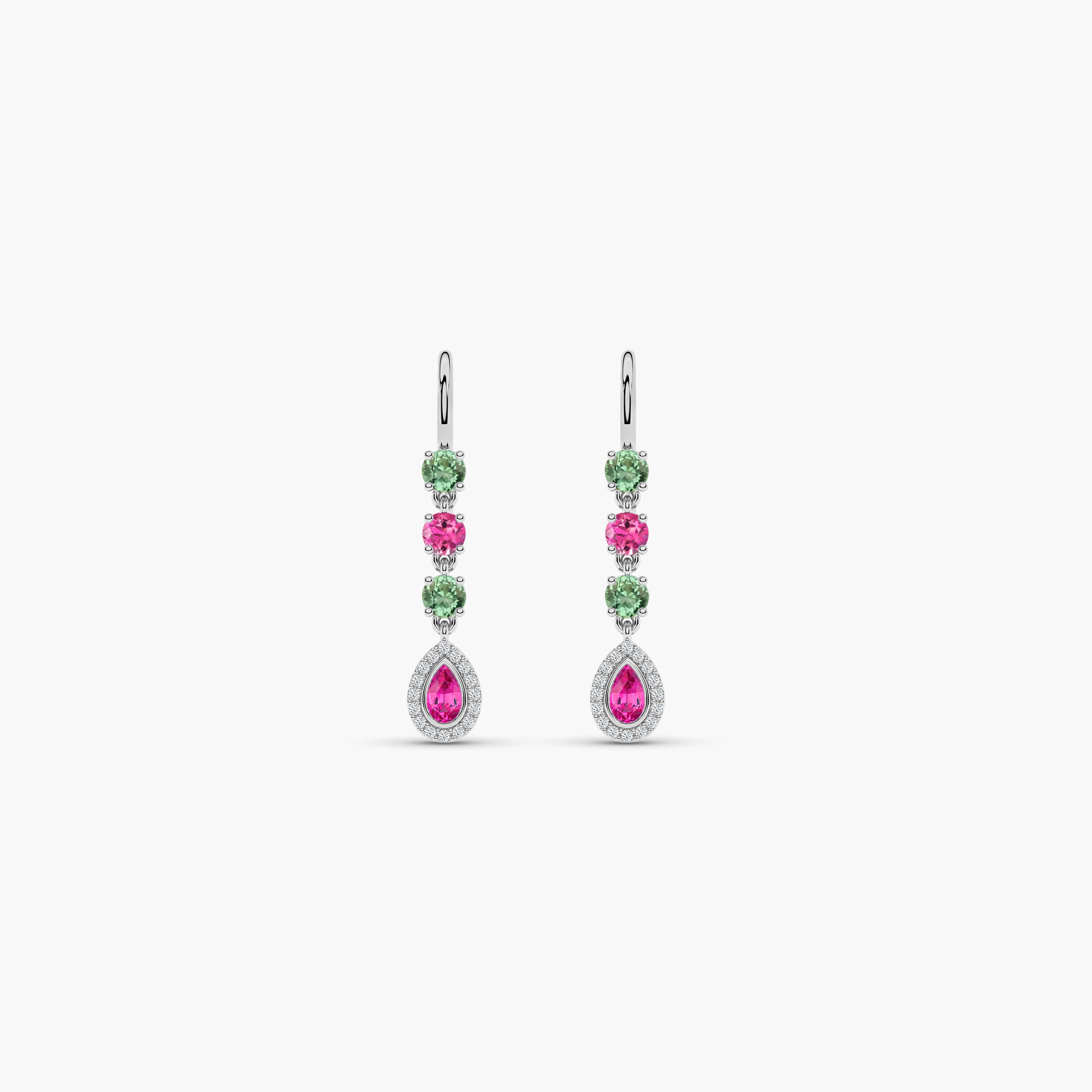 pink and green diamond earrings