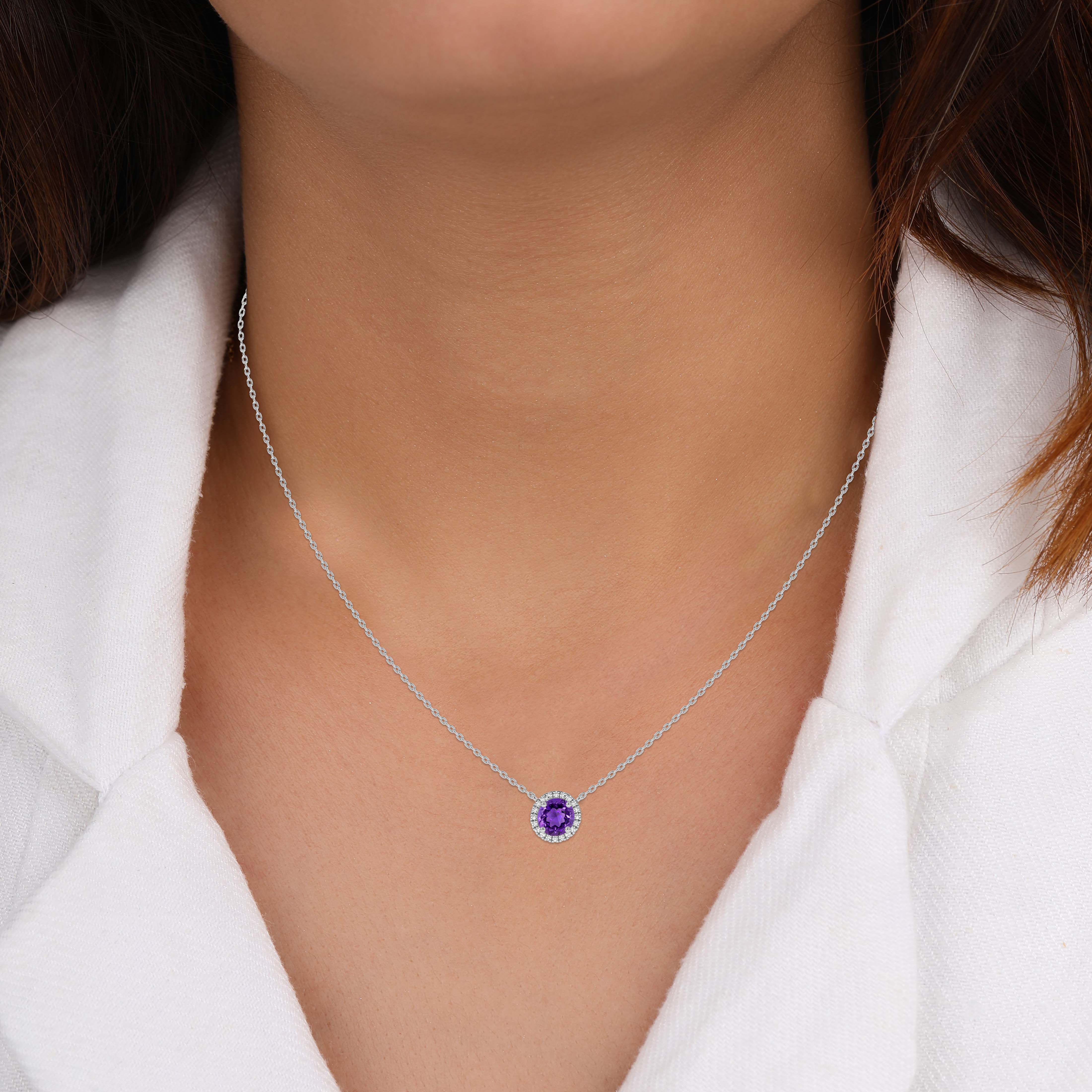 Amethyst And Diamond Floating Halo Necklace