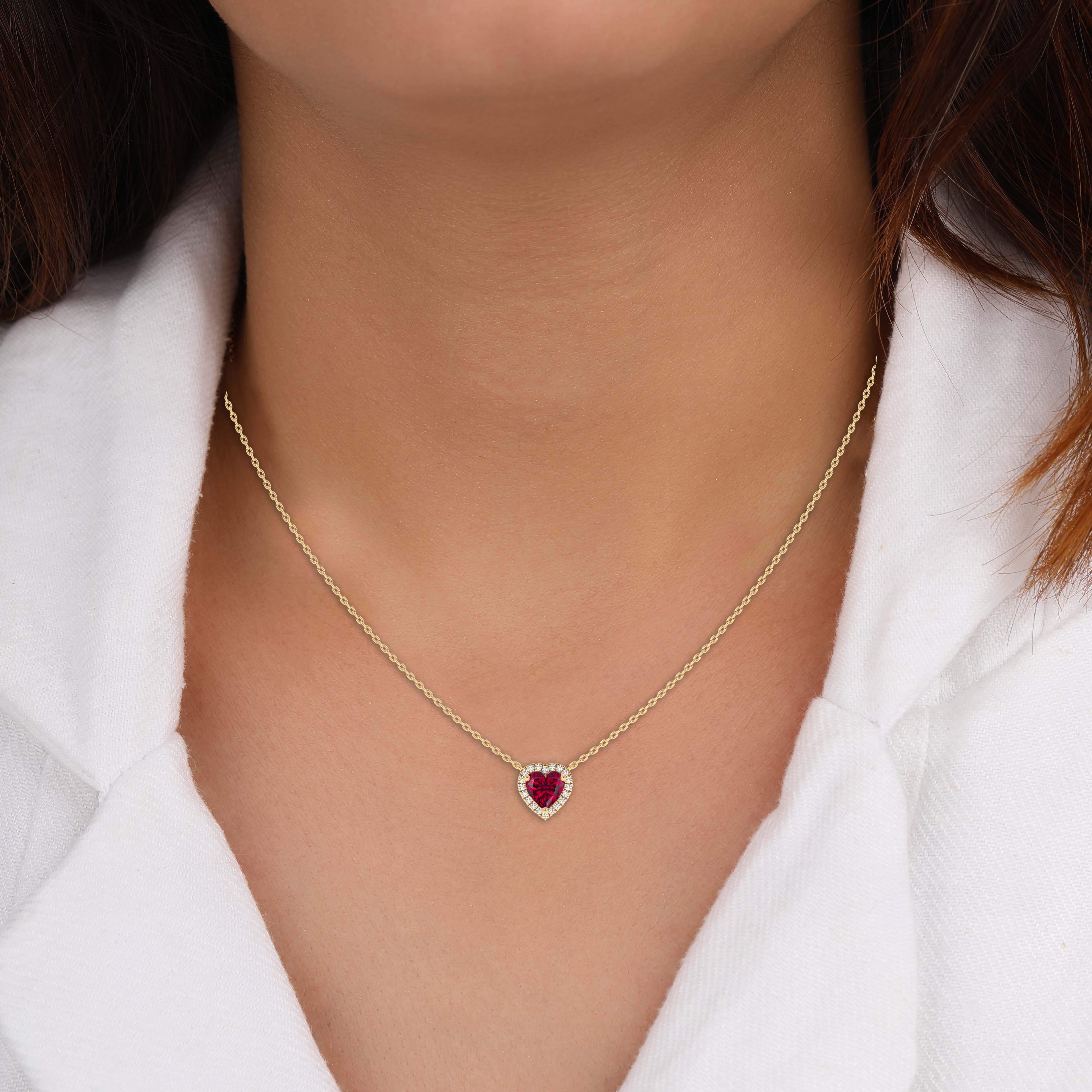 Heart  Diamond Necklace with Red Ruby 