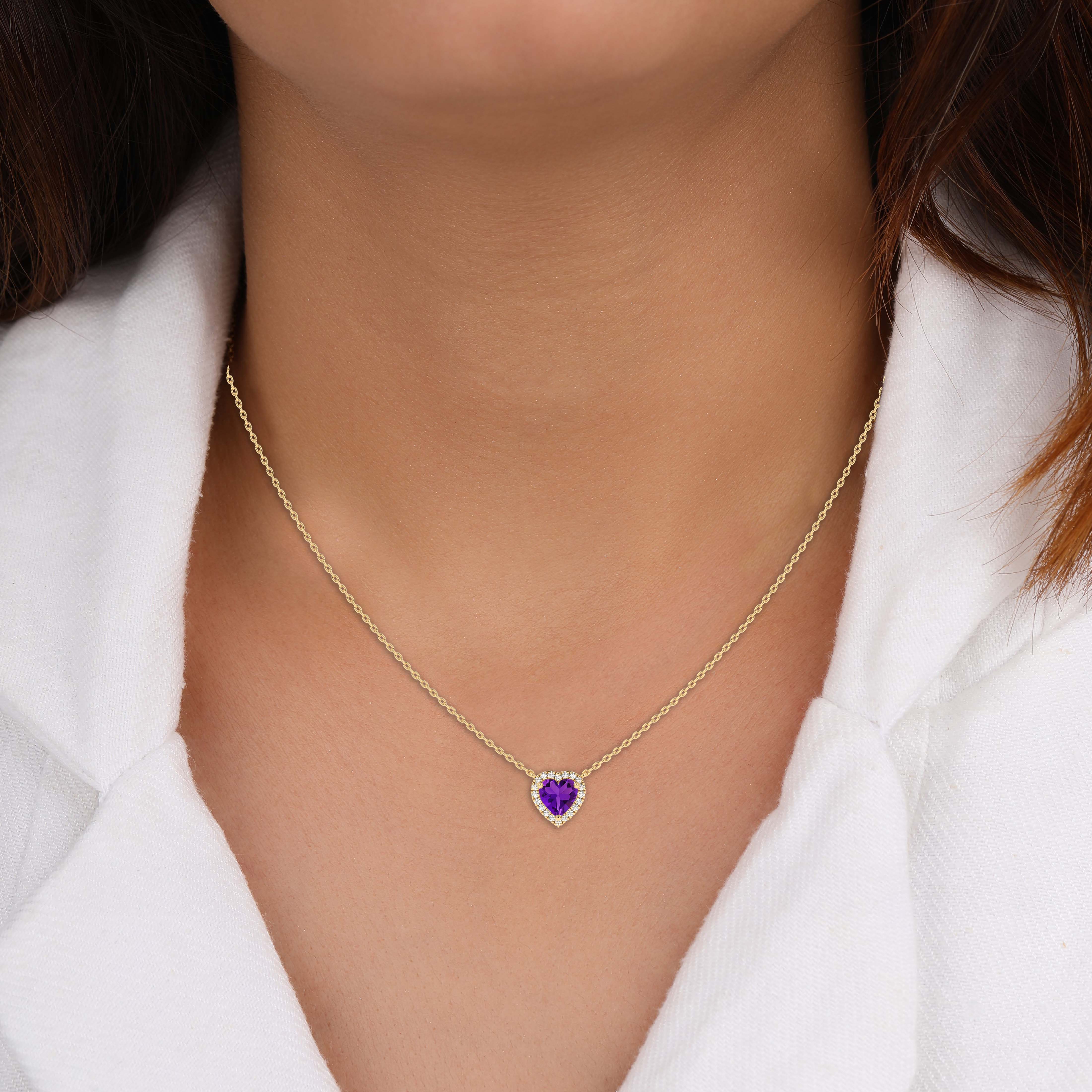 Amethyst Yellow Gold Over Heart Pendant with Chain