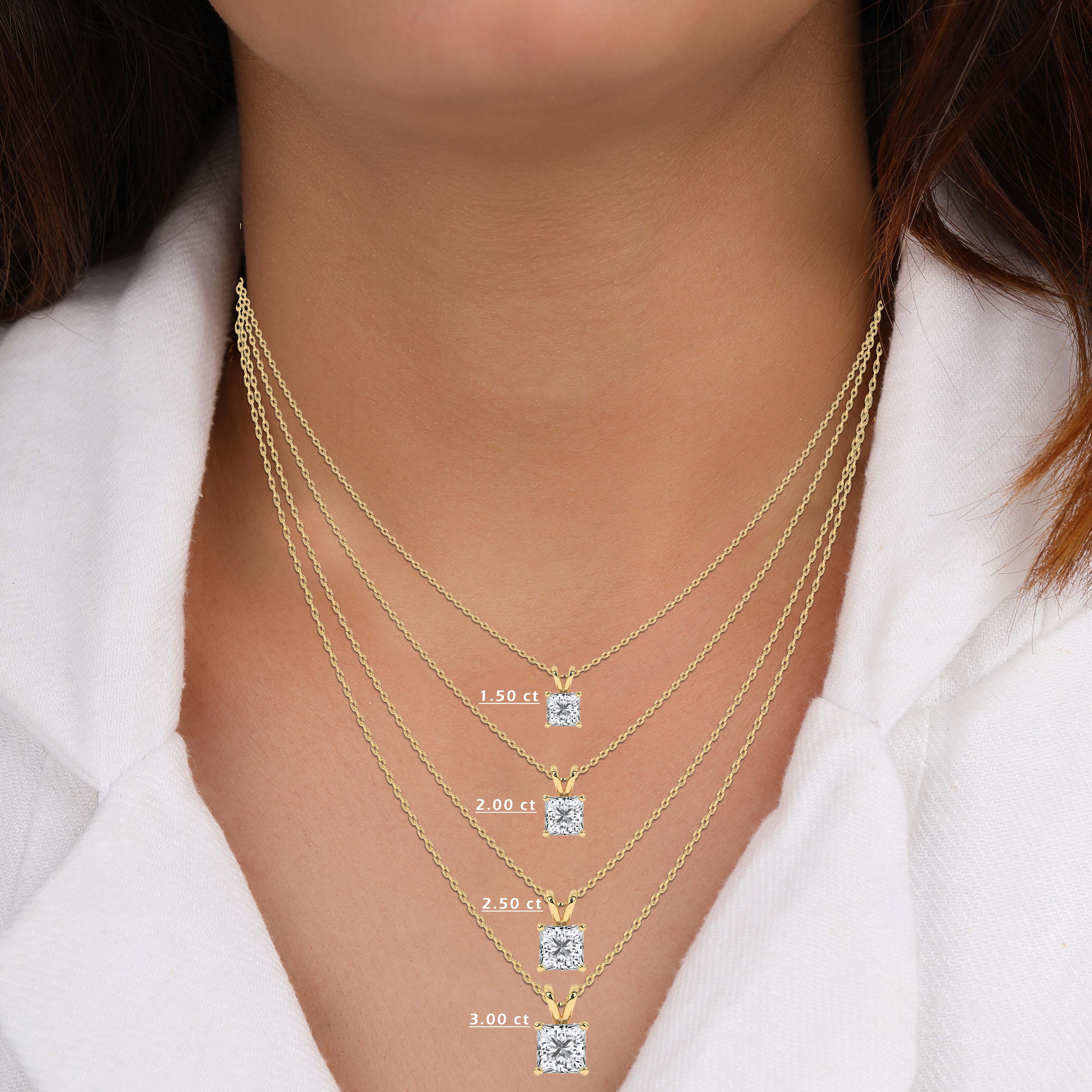 Princess Cut Diamond Solitaire Gold Necklace 