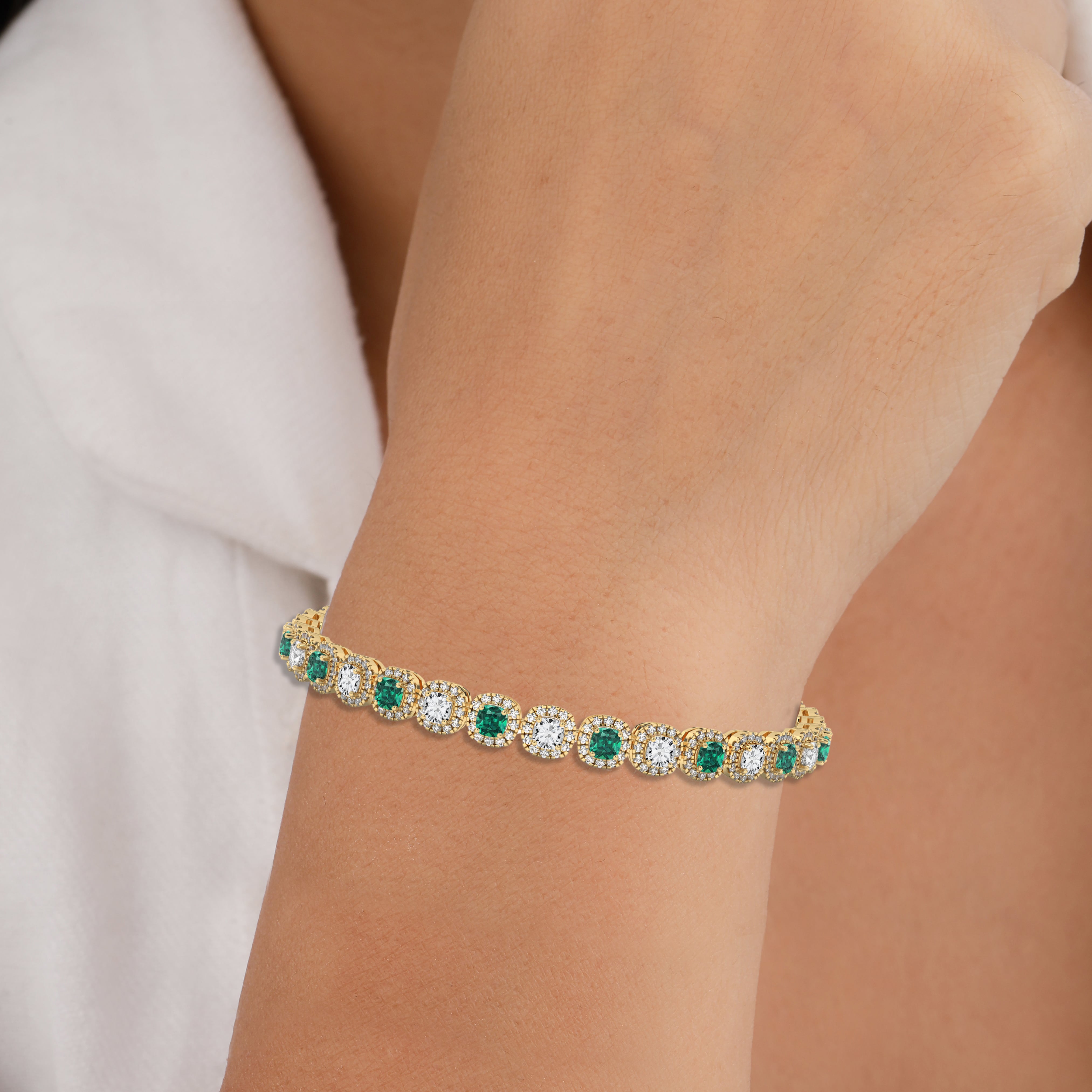 Cushion Shape Green Emerald Halo Bracelet For Woman