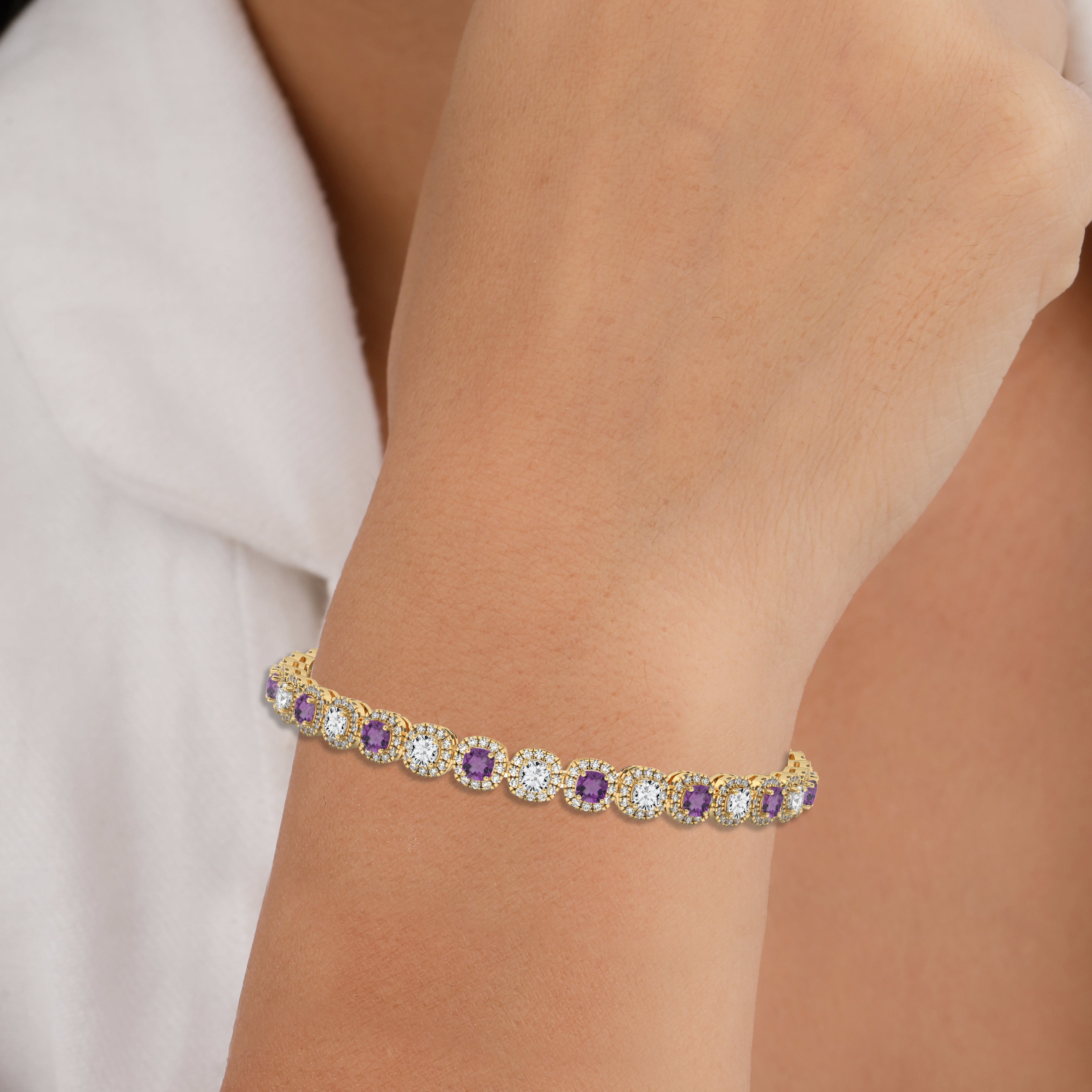 Cushion Cut Cut Amethyst & Diamond Tennis Bracelet