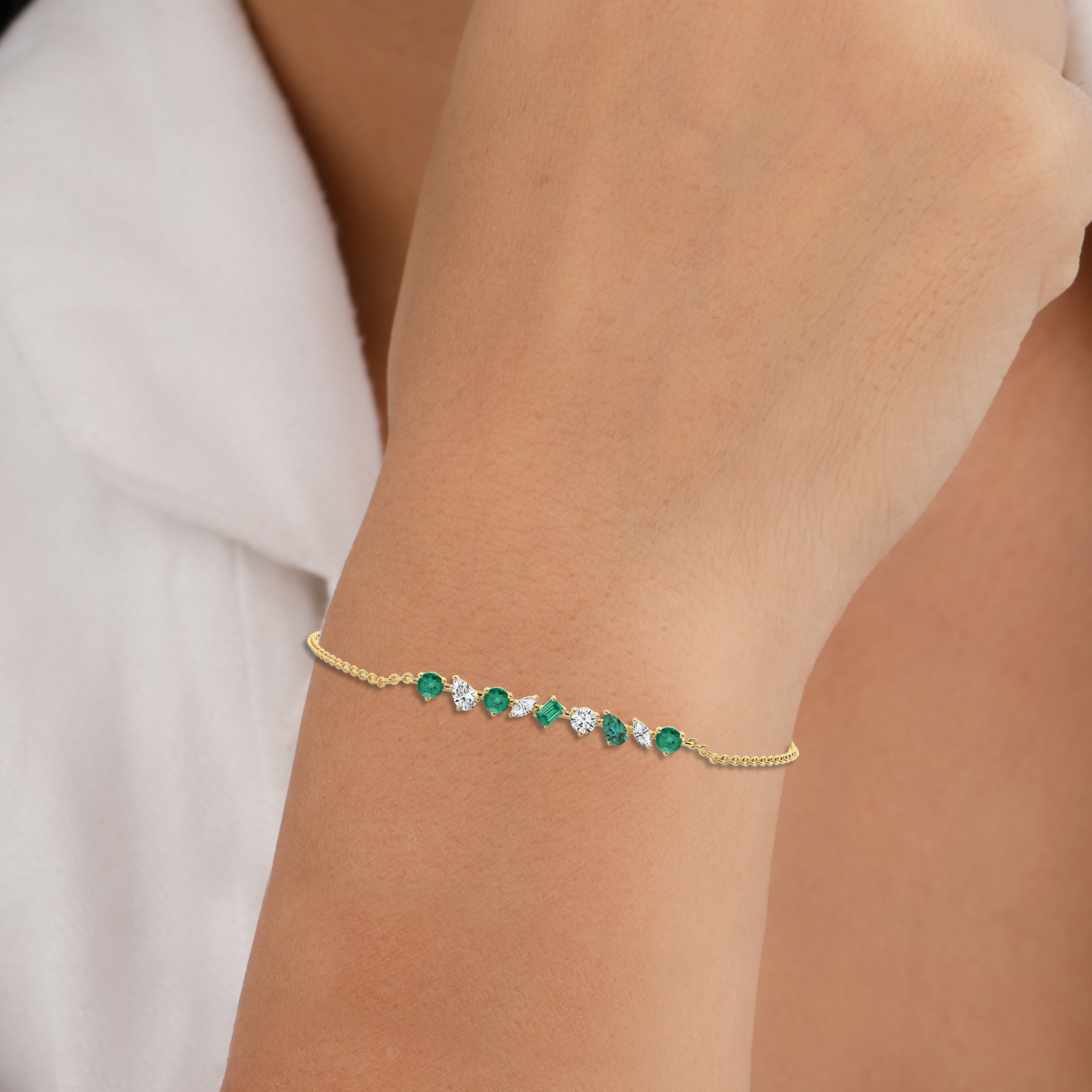 Multi Shape Emerald Diamond Chain Bracelet For Woman's 