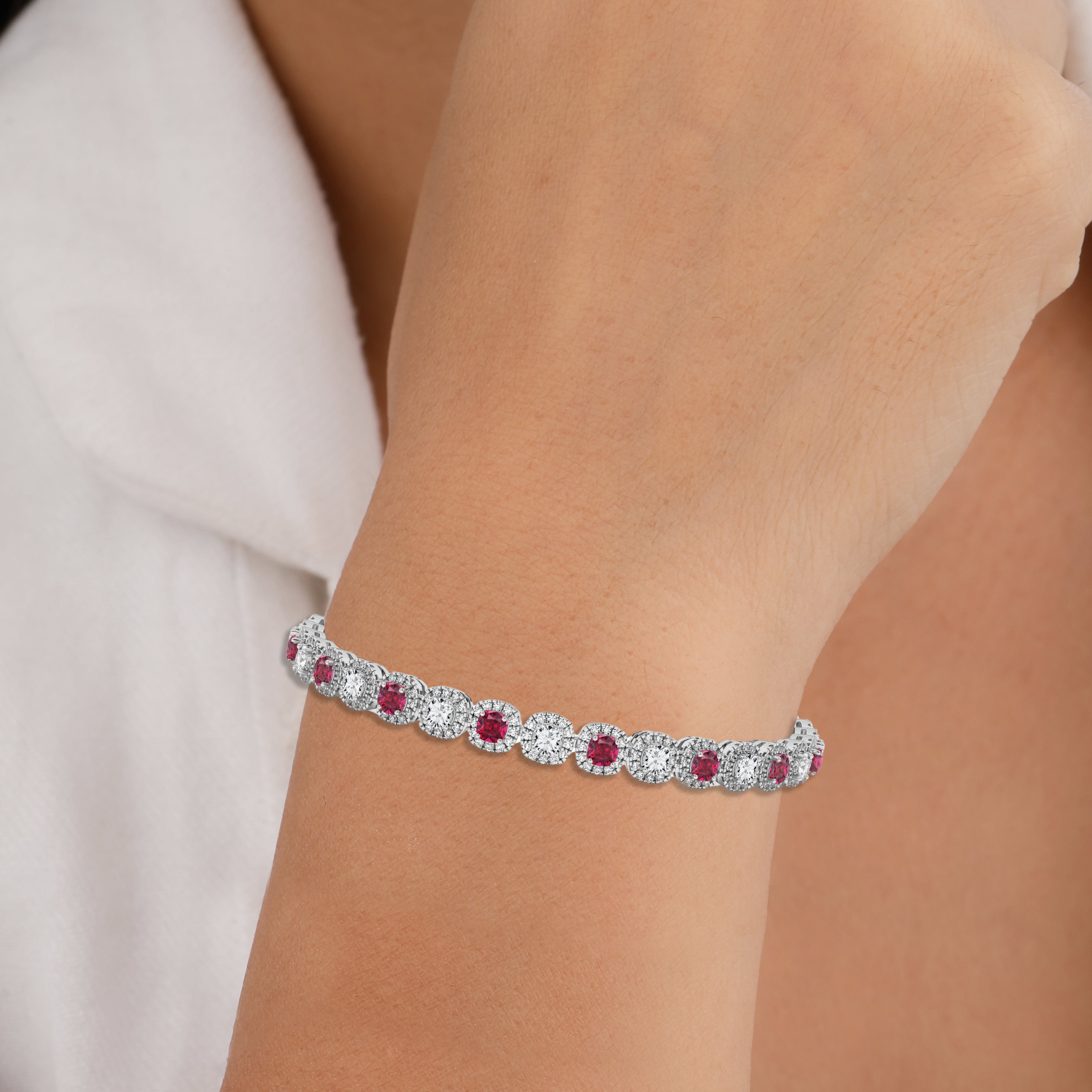 Cushion Cut Ruby Diamond Tennis Bracelet