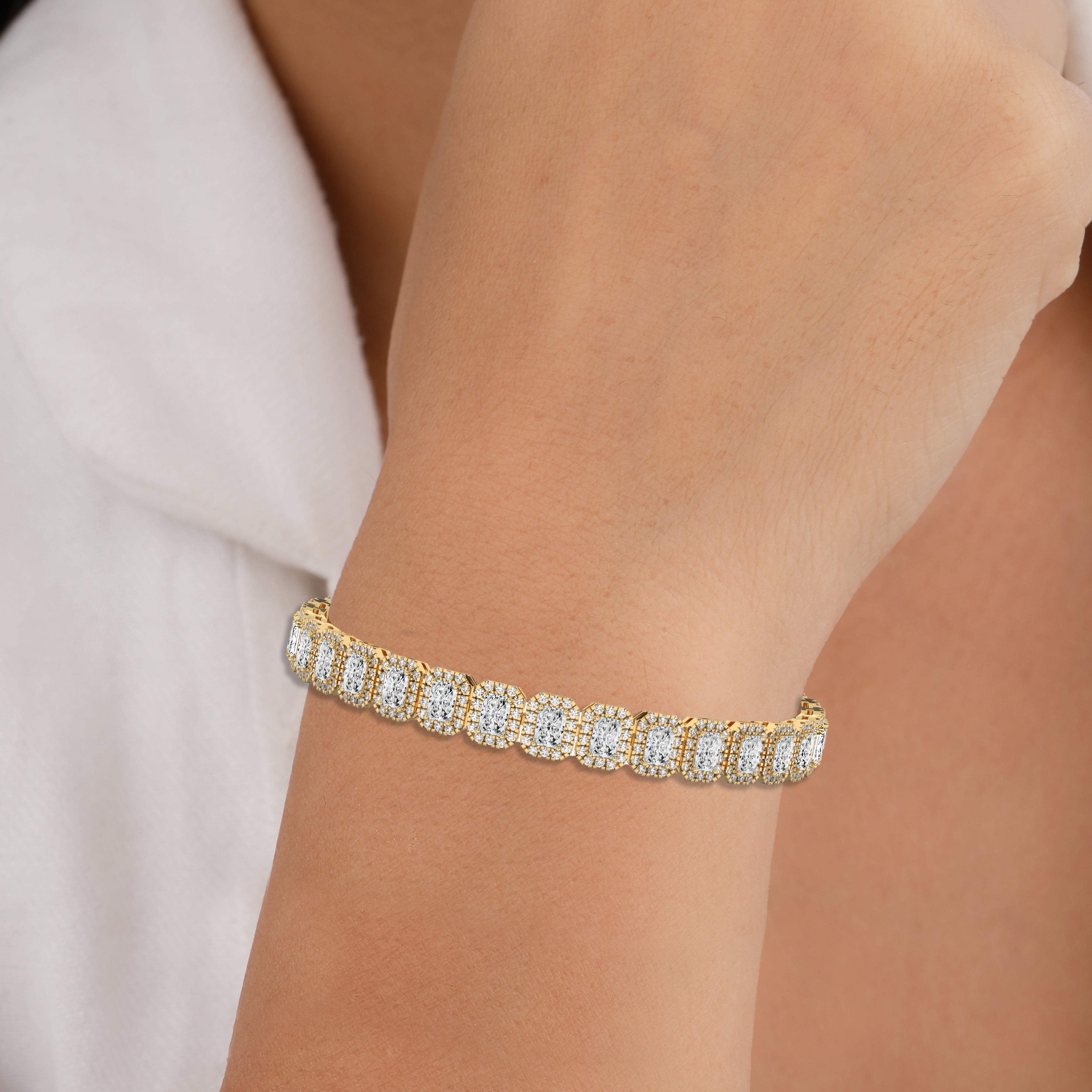 sparkling halo tennis bracelet on model hand
