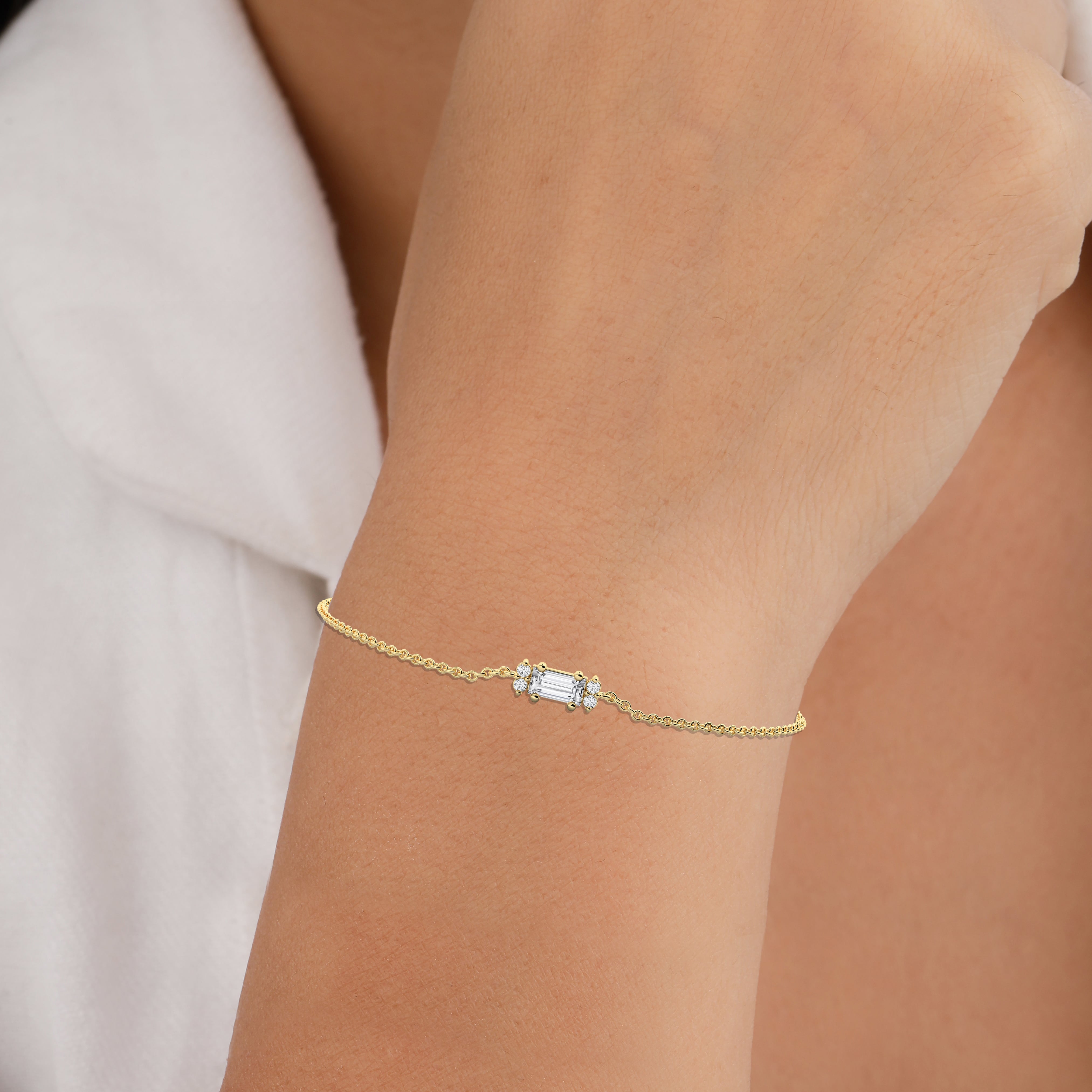 Round And Baguette Shape Diamond Chain Bracelet For Woman's 