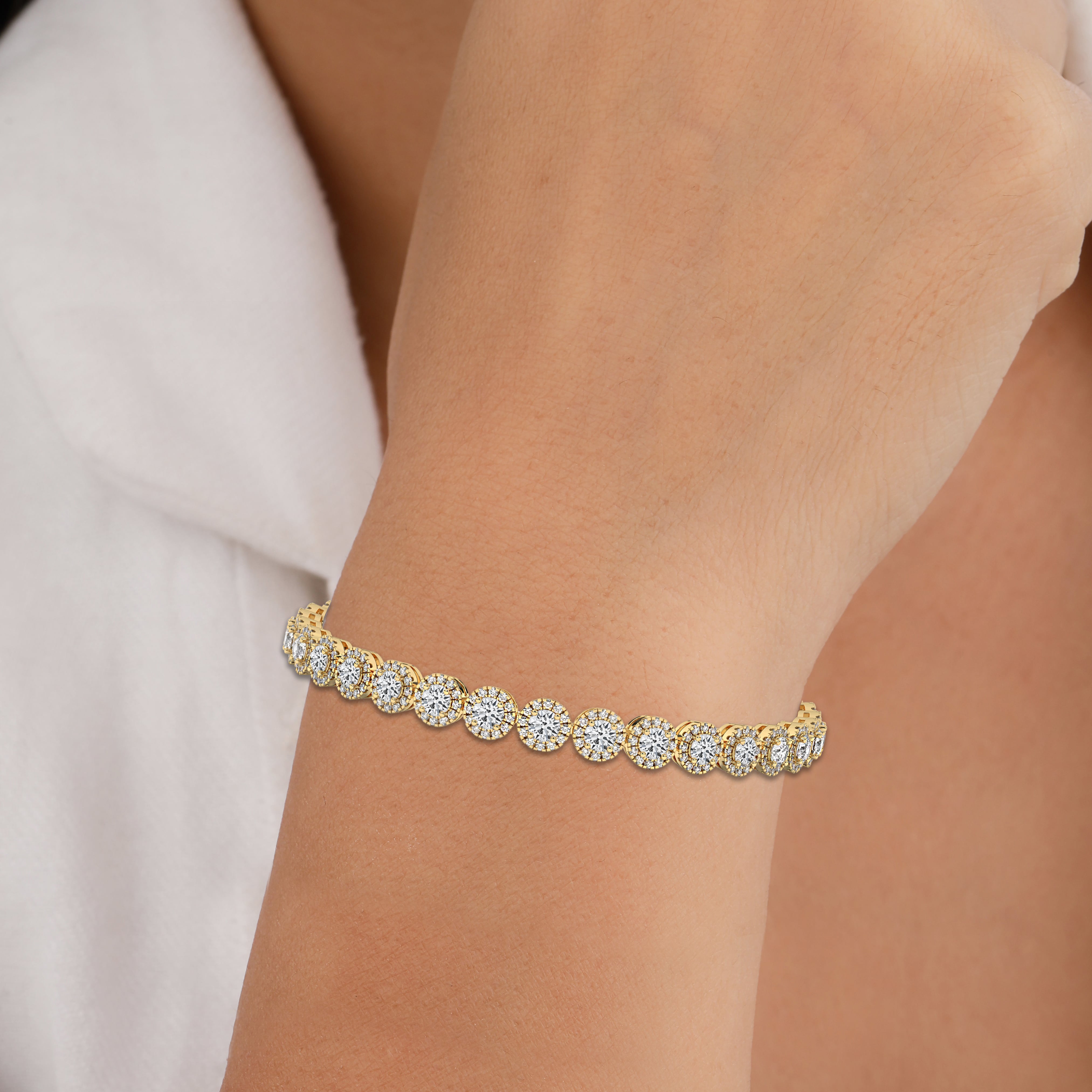 DIAMOND HALO STYLE TENNIS BRACELET FOR ENGAGEMENT GIFT