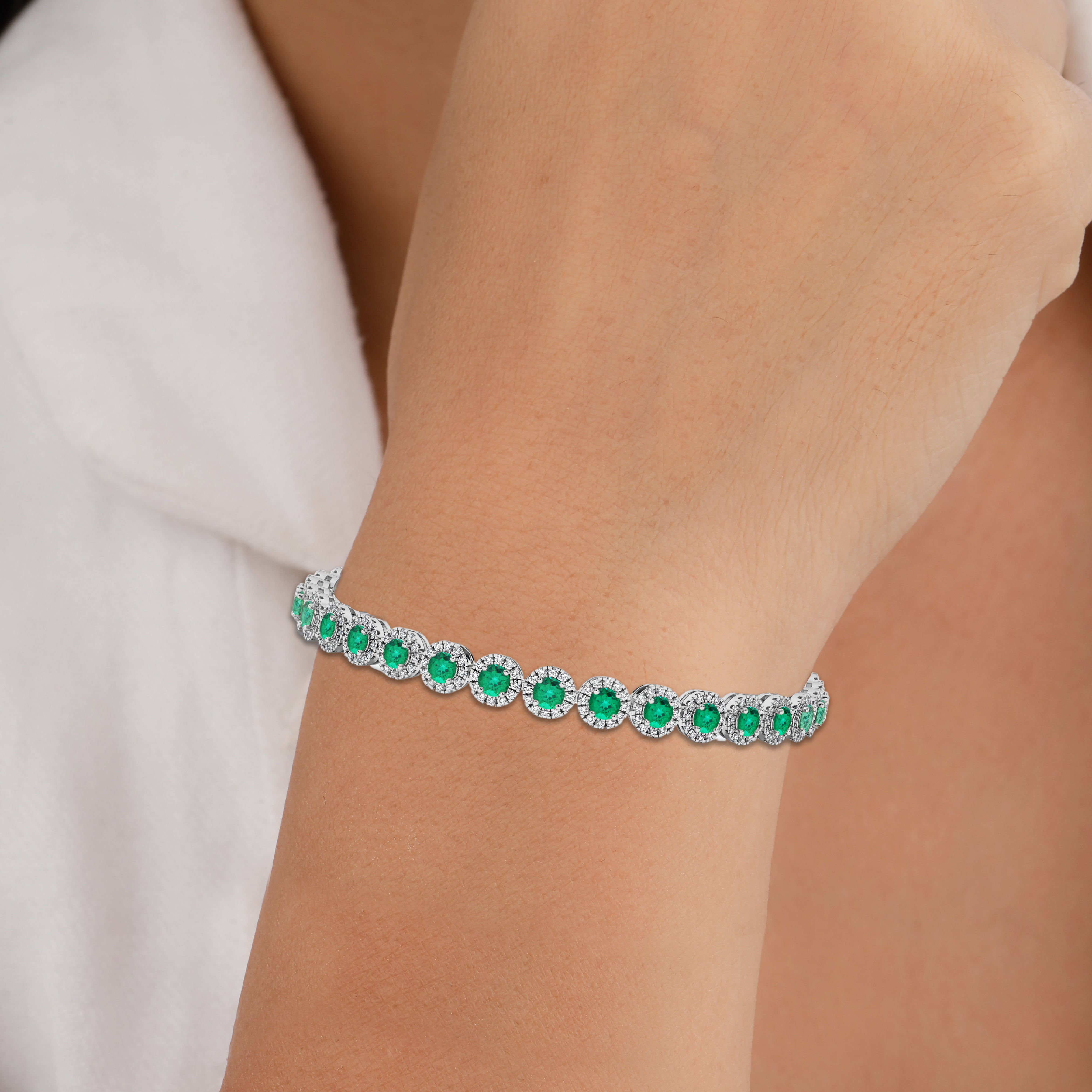 Round Emerald And White Sapphire Tennis Bracelet