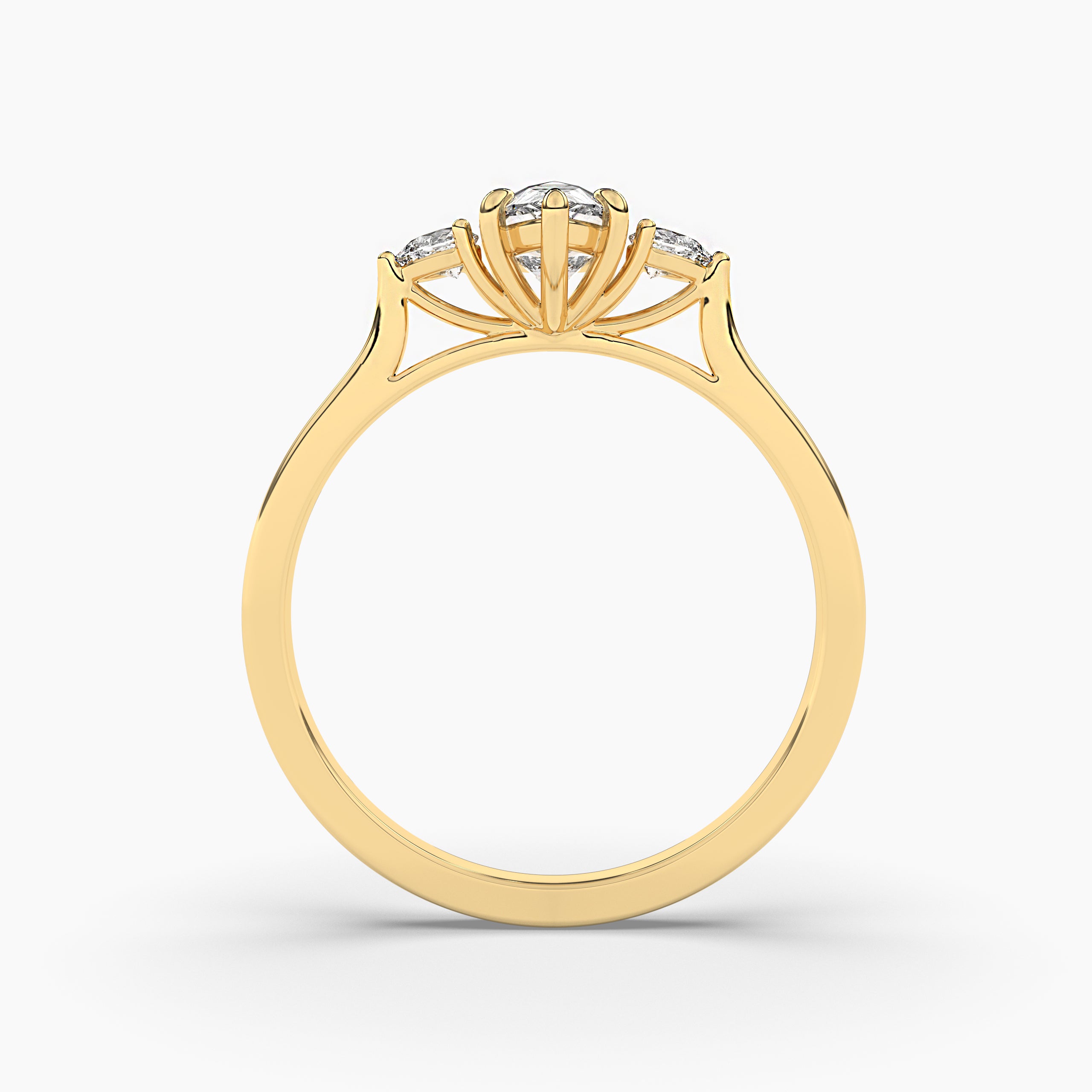 14K Yellow Gold Three Stone Oval and Pear Diamond Engagement Ring