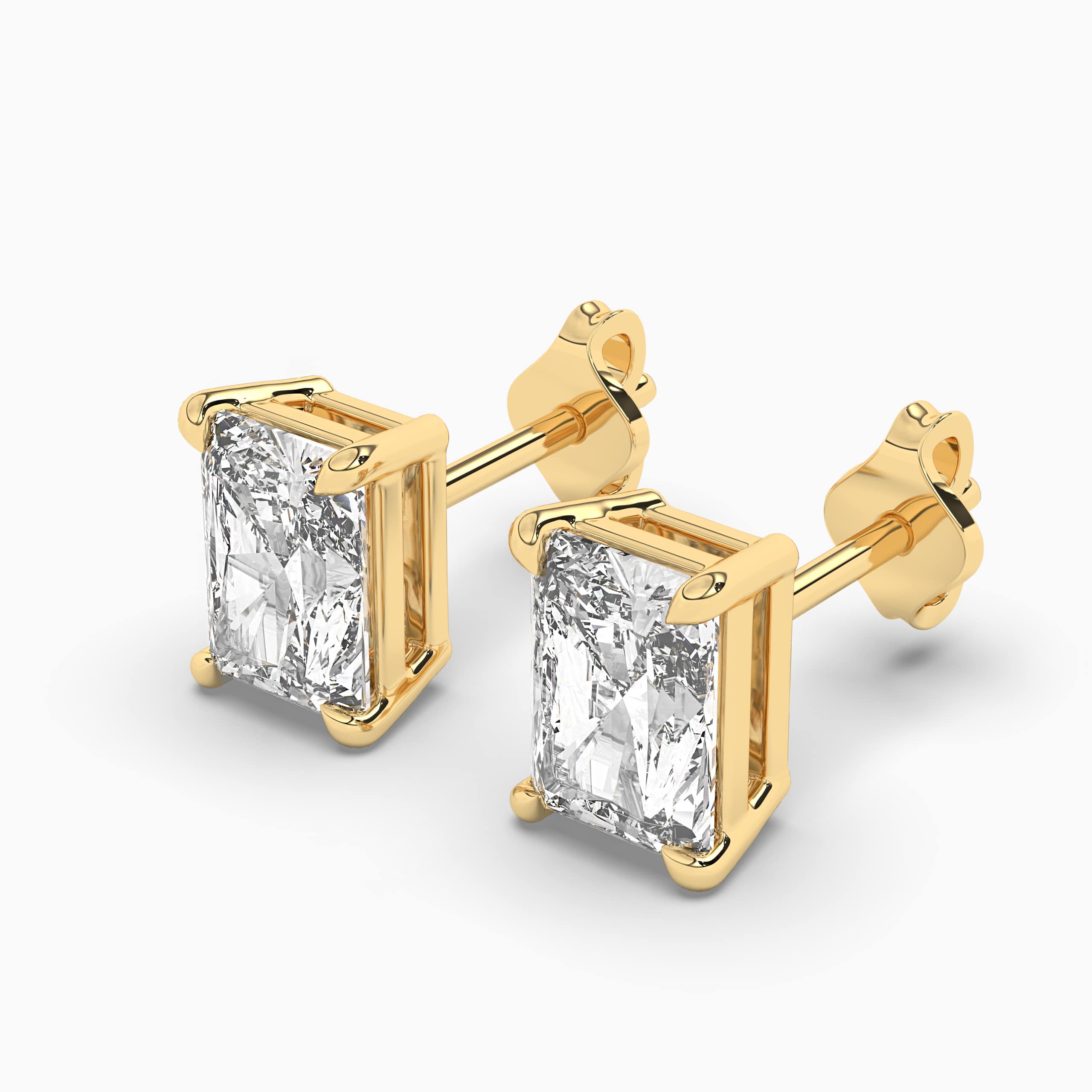 Radiant Cut Diamond  Stud Earring Yellow Gold