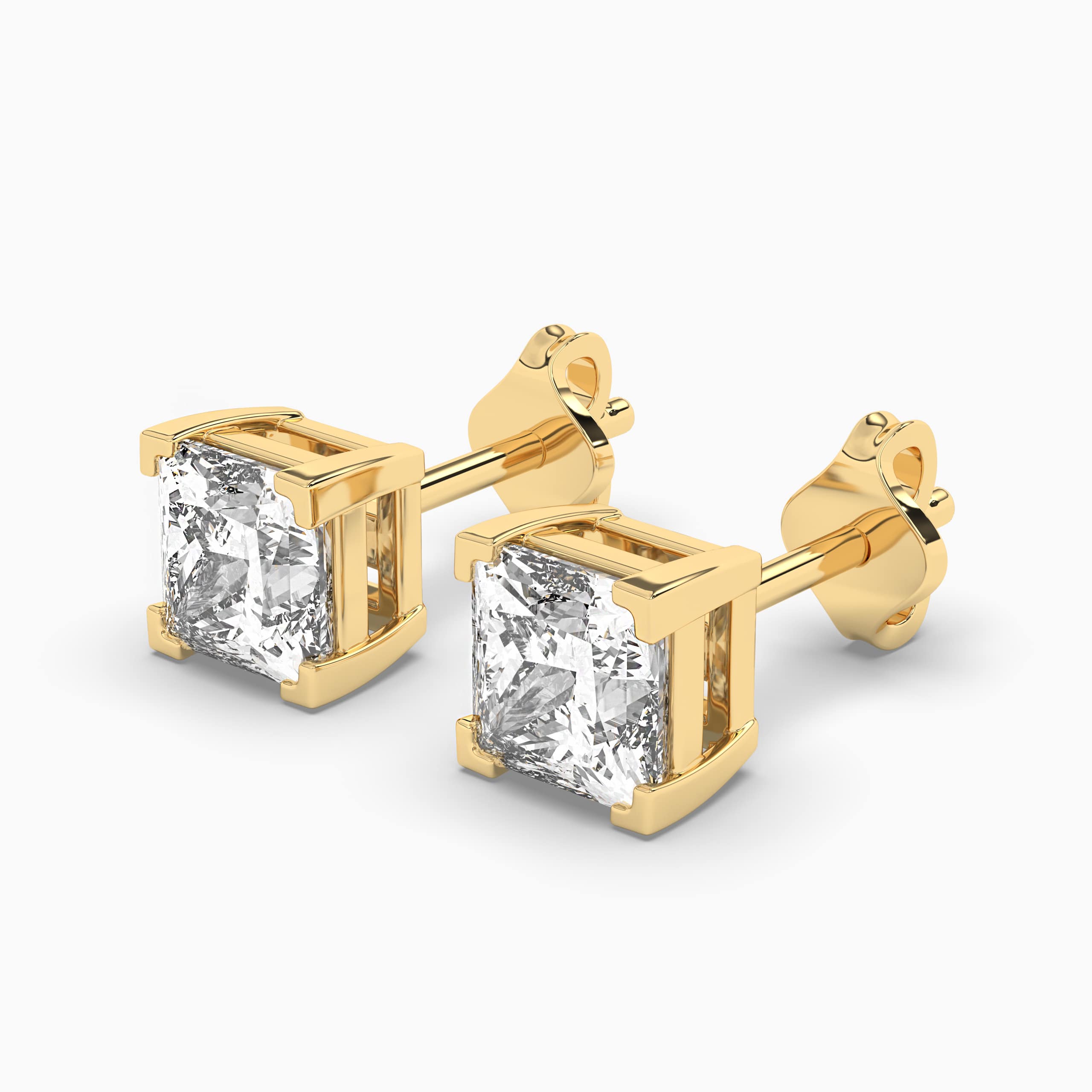 Princess Cut Diamond Basket Stud Earring