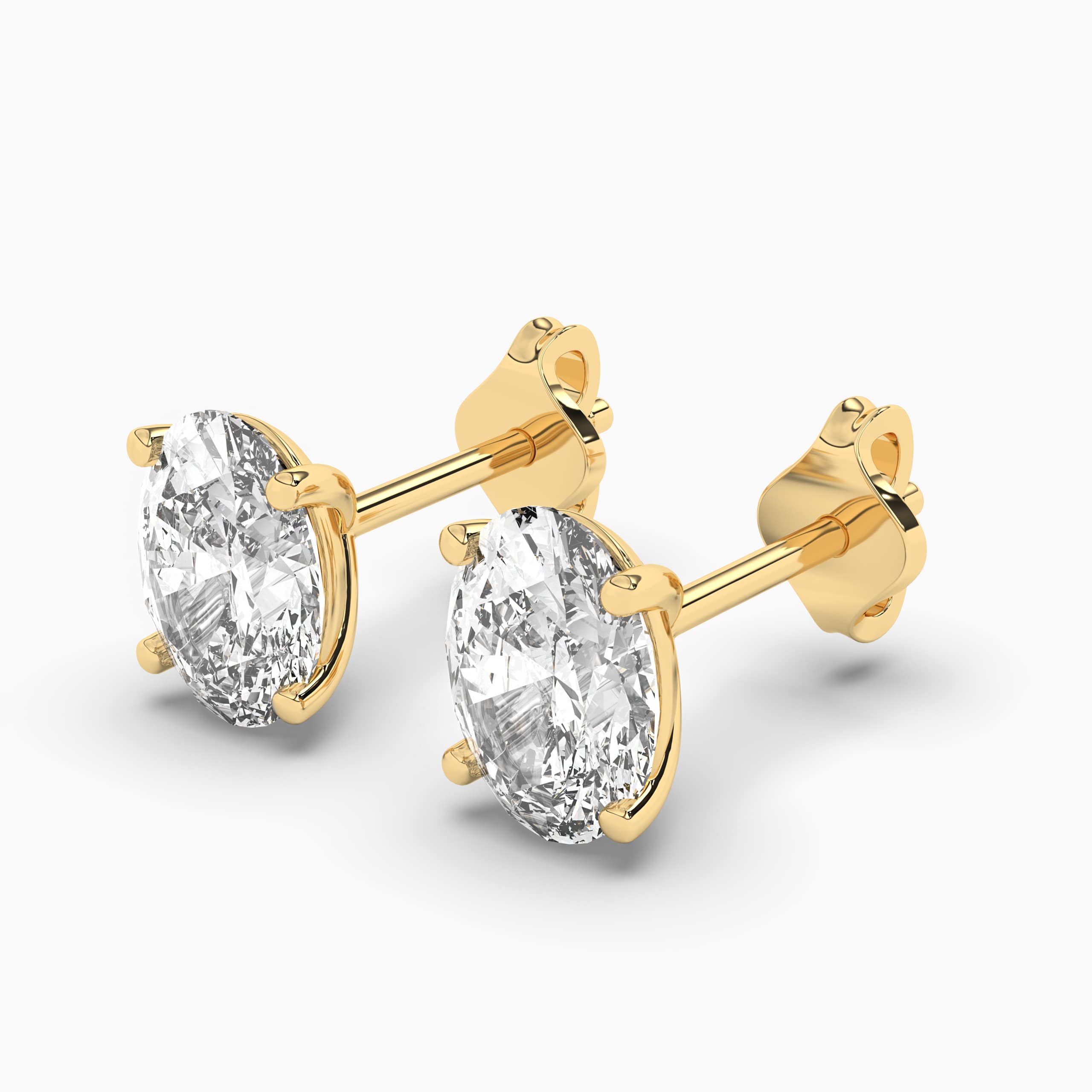 Oval Cut Lab Grown Diamond Stud Earrings in Yellow  Gold