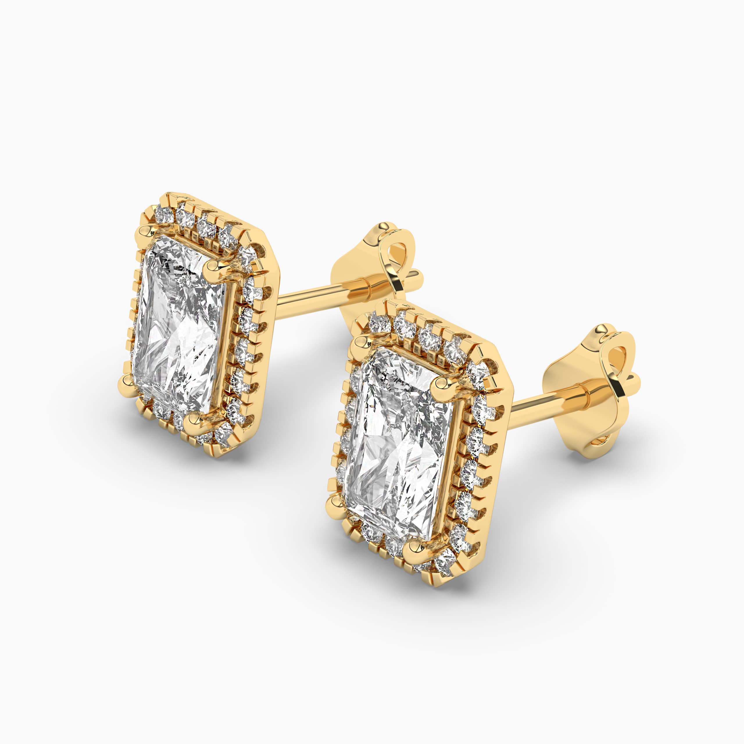 Yellow Radiant-cut and White Diamond Halo Stud Earrings