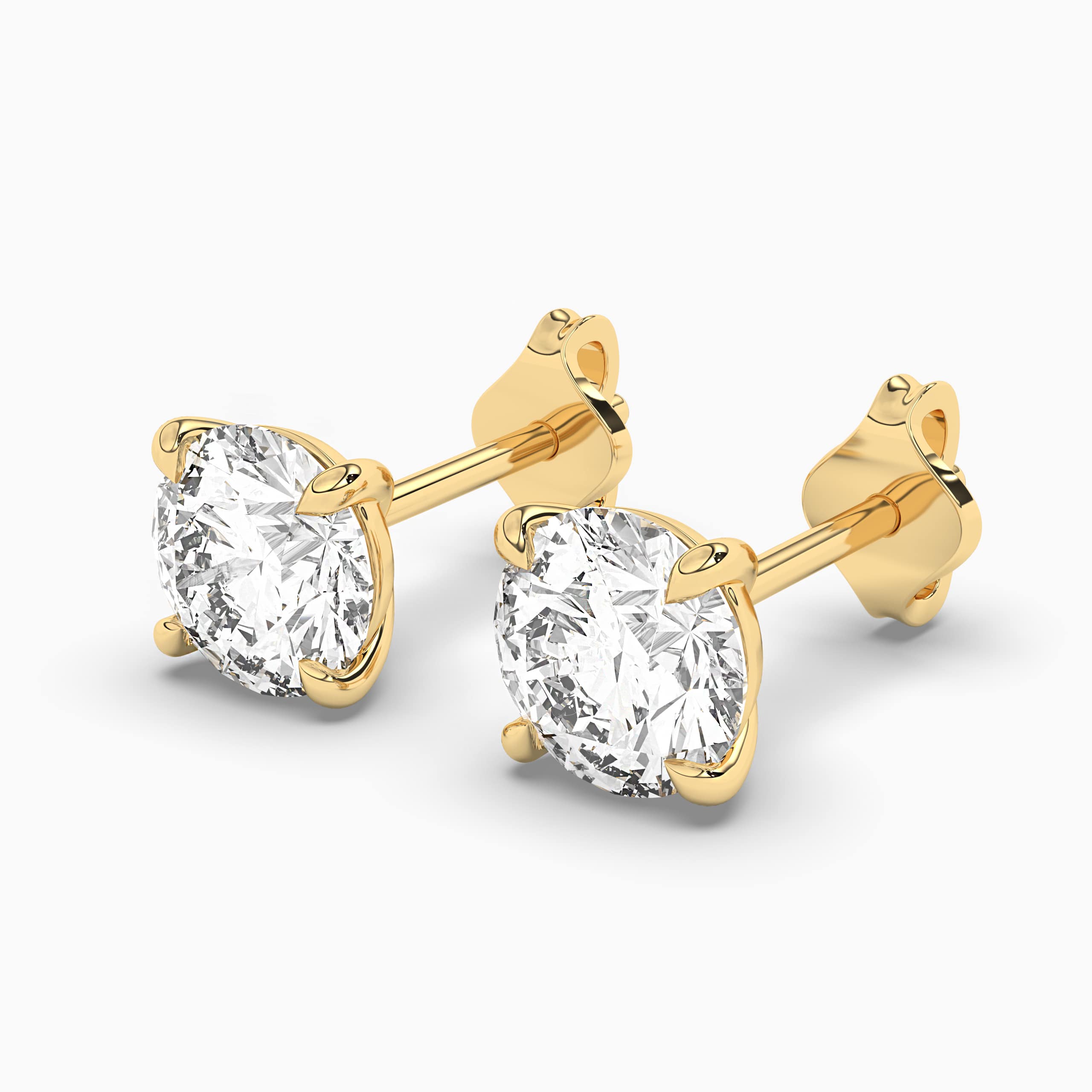 Round Diamond Solitaire Yellow Gold Stud Earrings