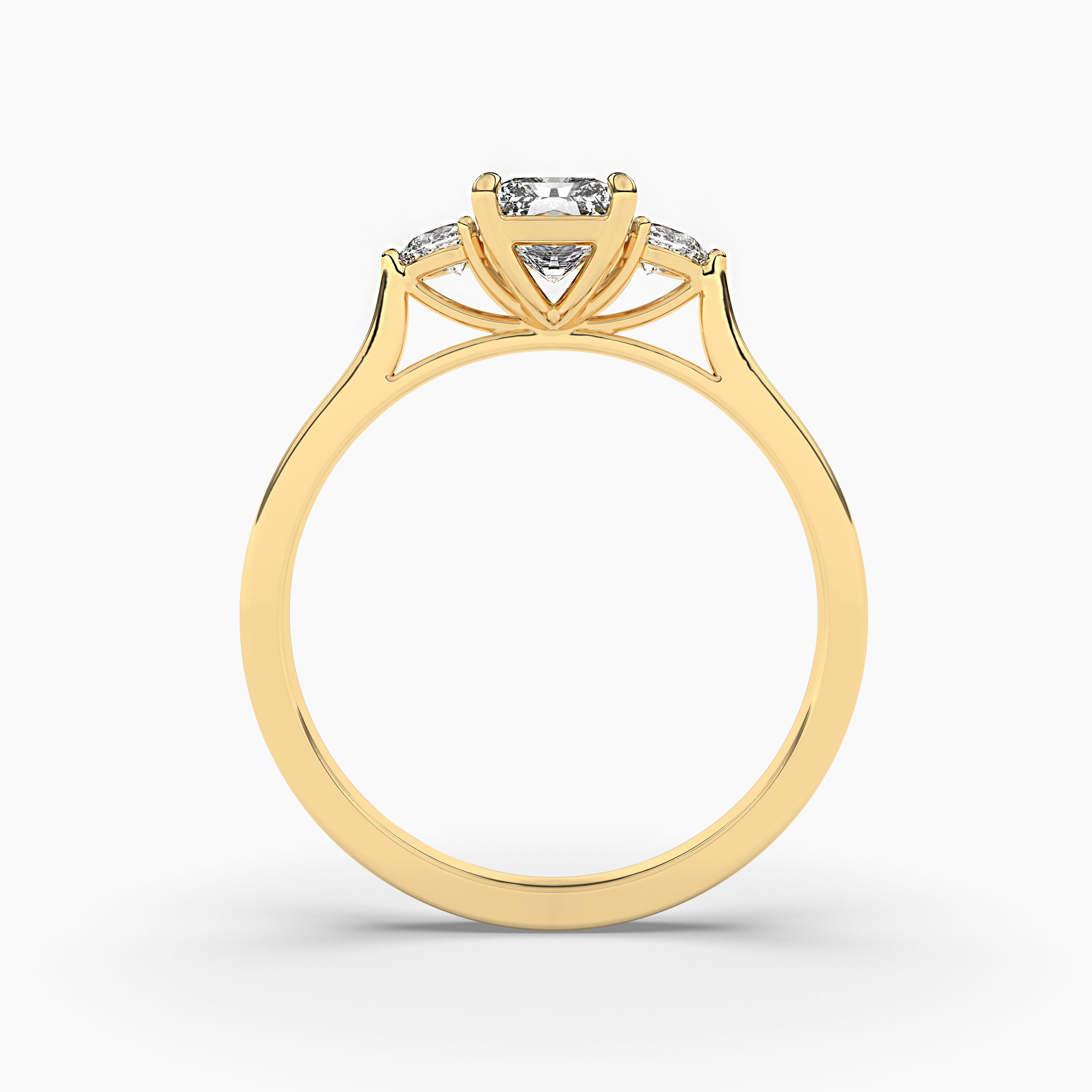 Yellow Gold 3 Stone Cushion Cut Engagement ring