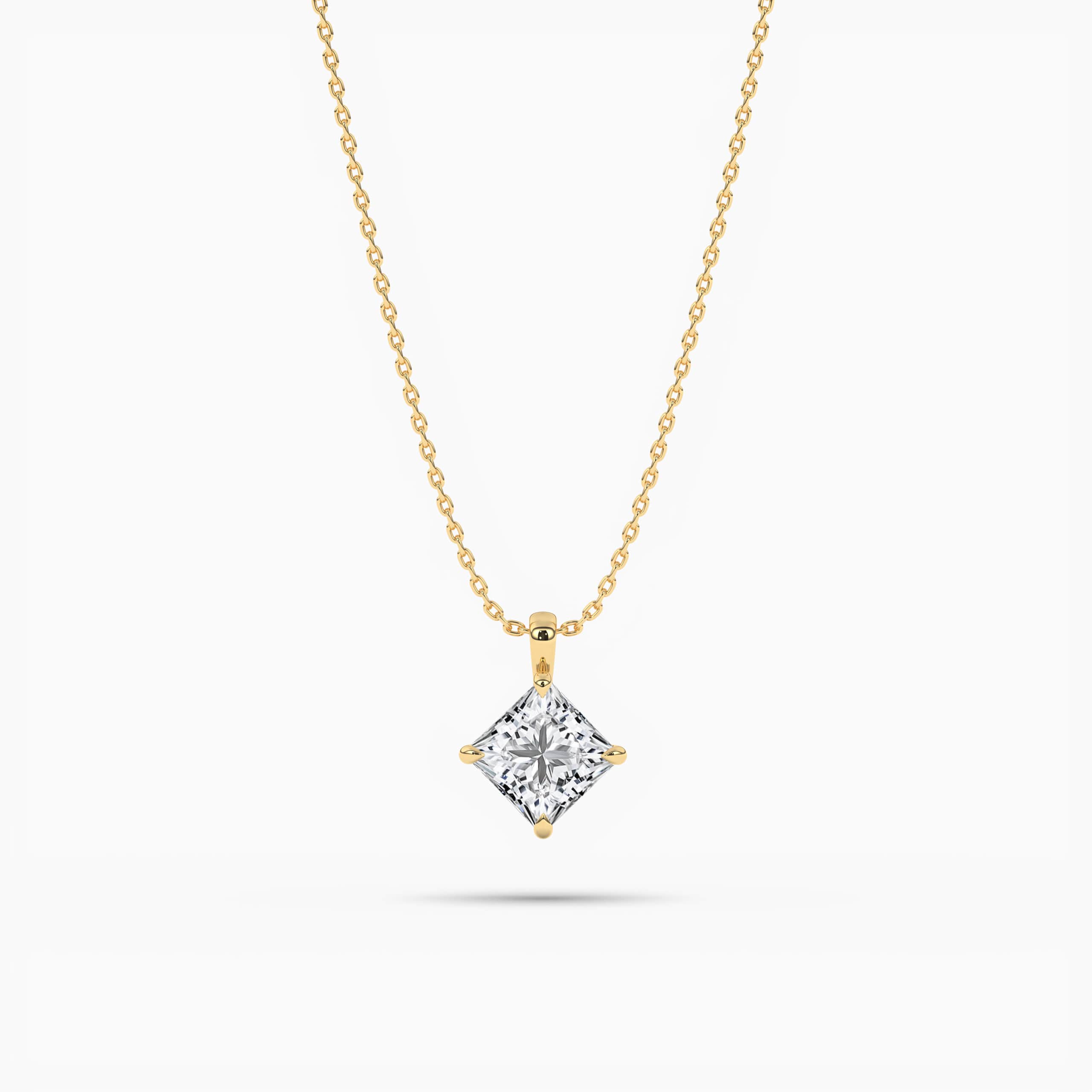 Princess Diamond Solitaire Pendant In Yellow Gold Bezel Slide Setting