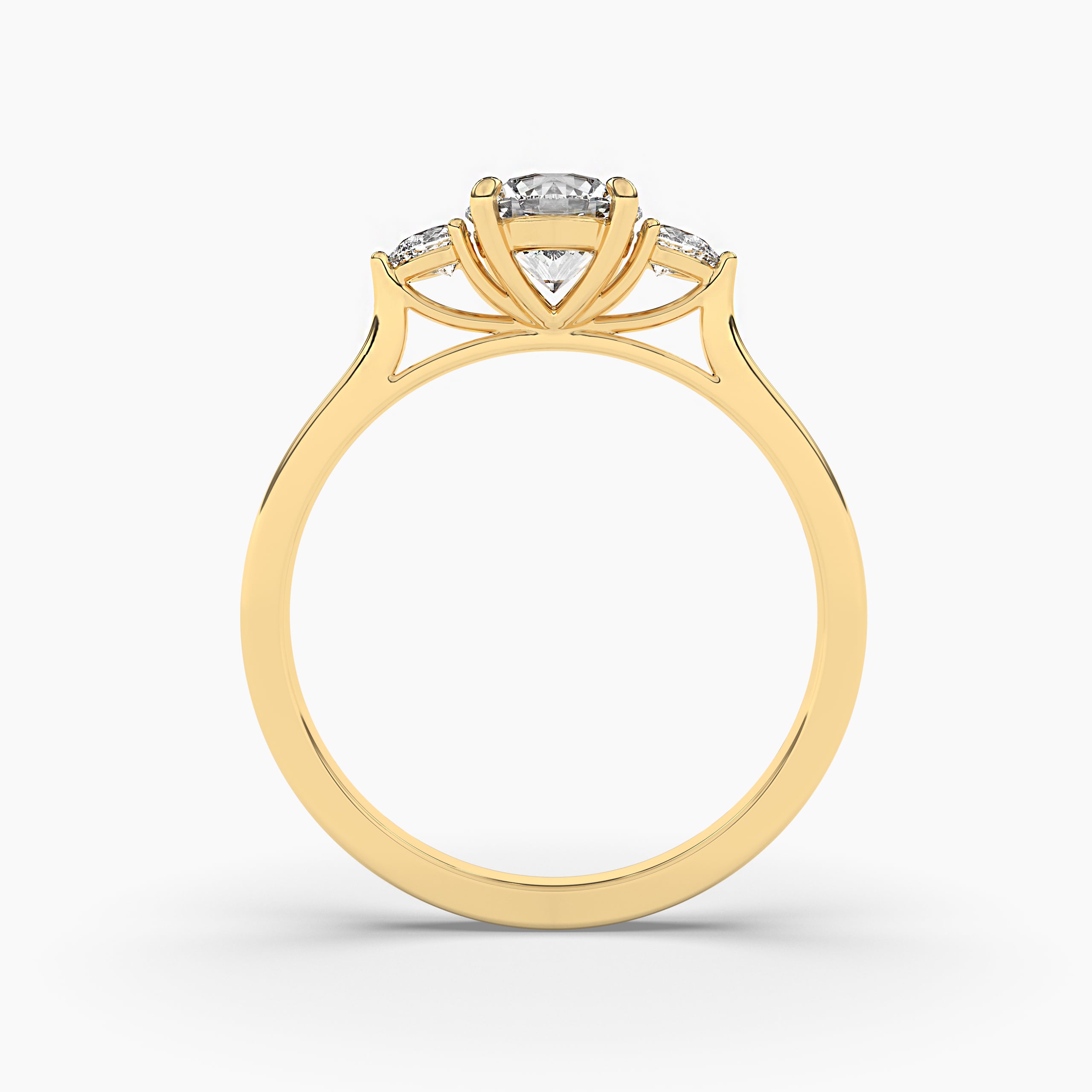 Three Stone Engagement Ring With Pear Side Stones With Round Cut