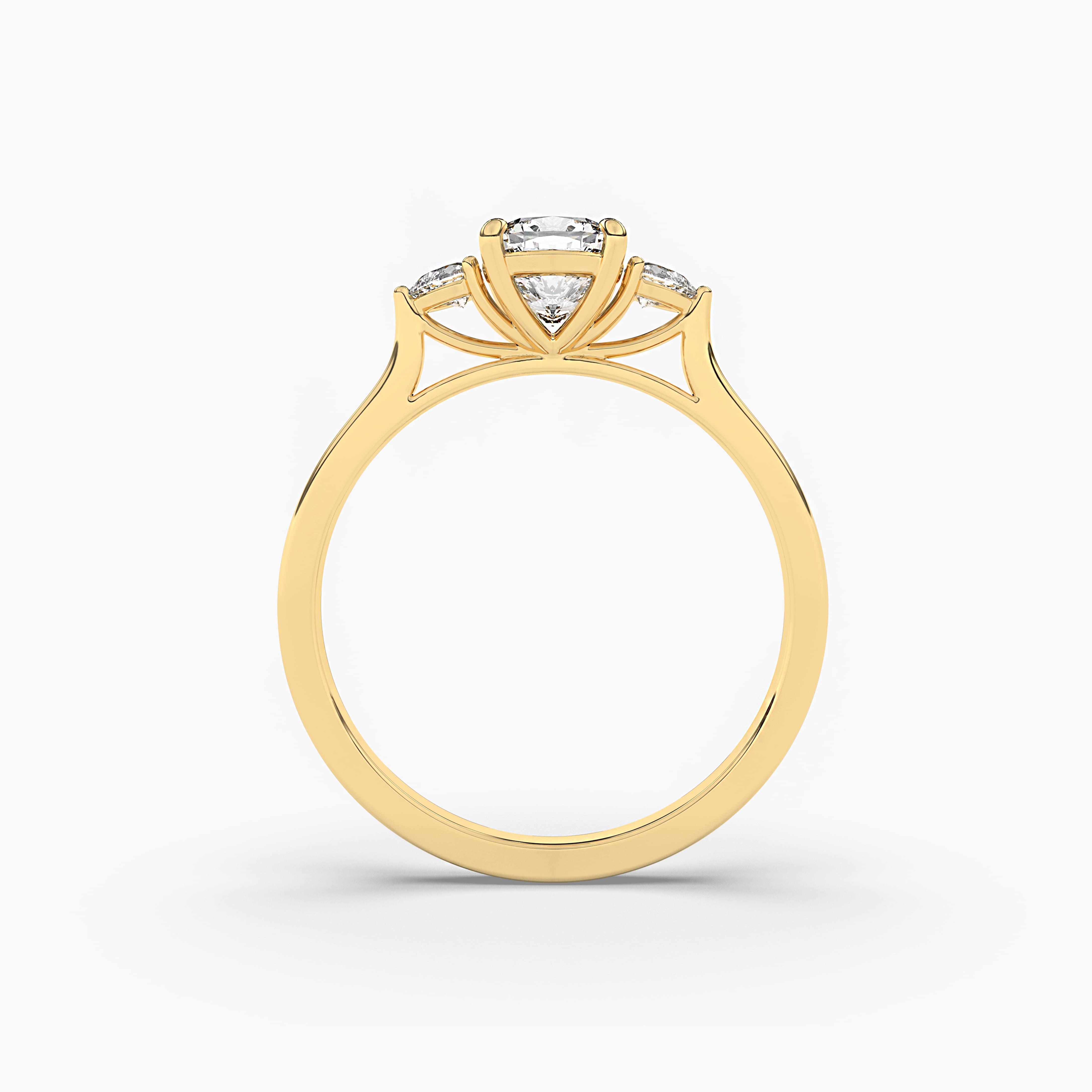 White diamond cushion cut yellow gold ring