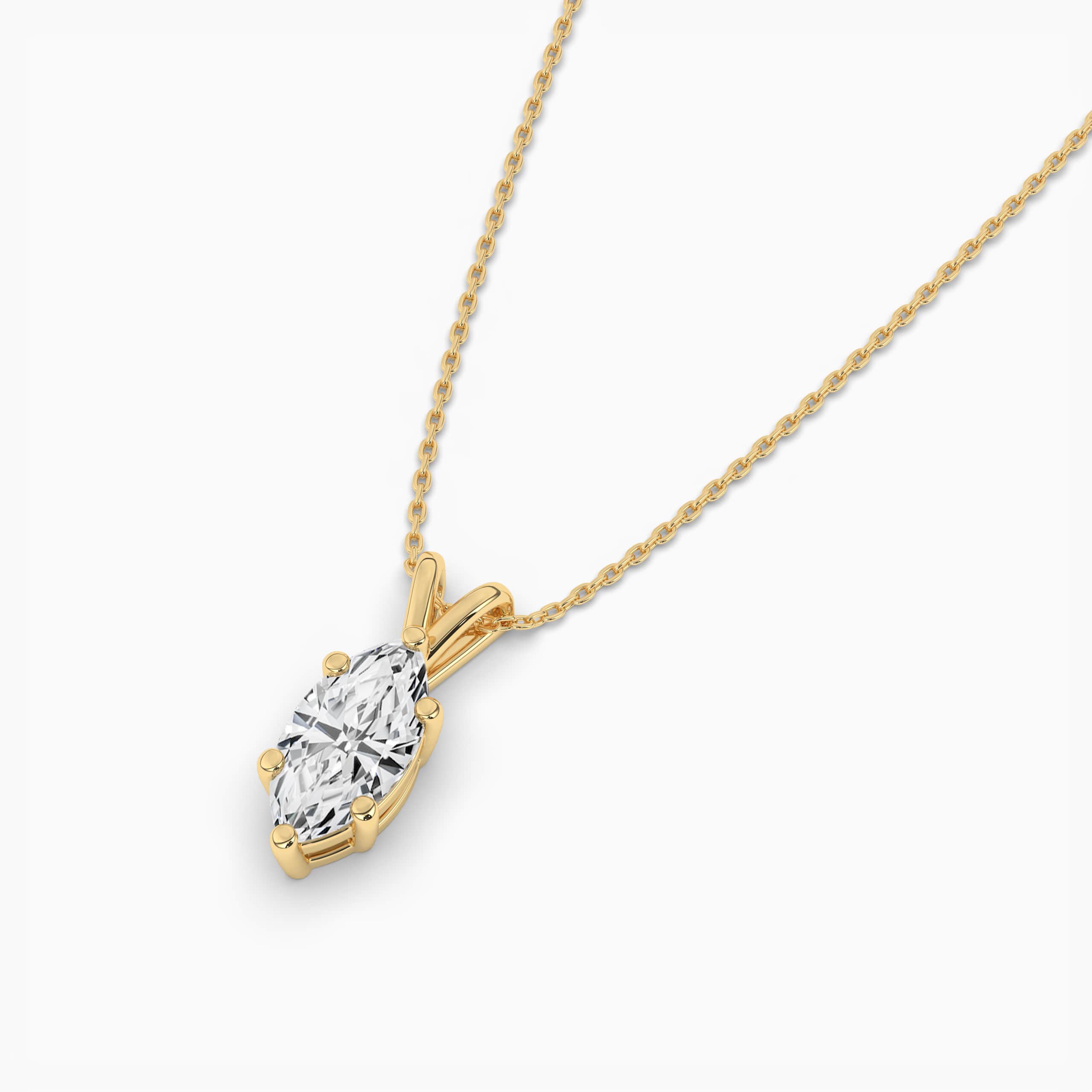 Marquise Cut Fancy Pendants with White Diamond in Yellow Gold
