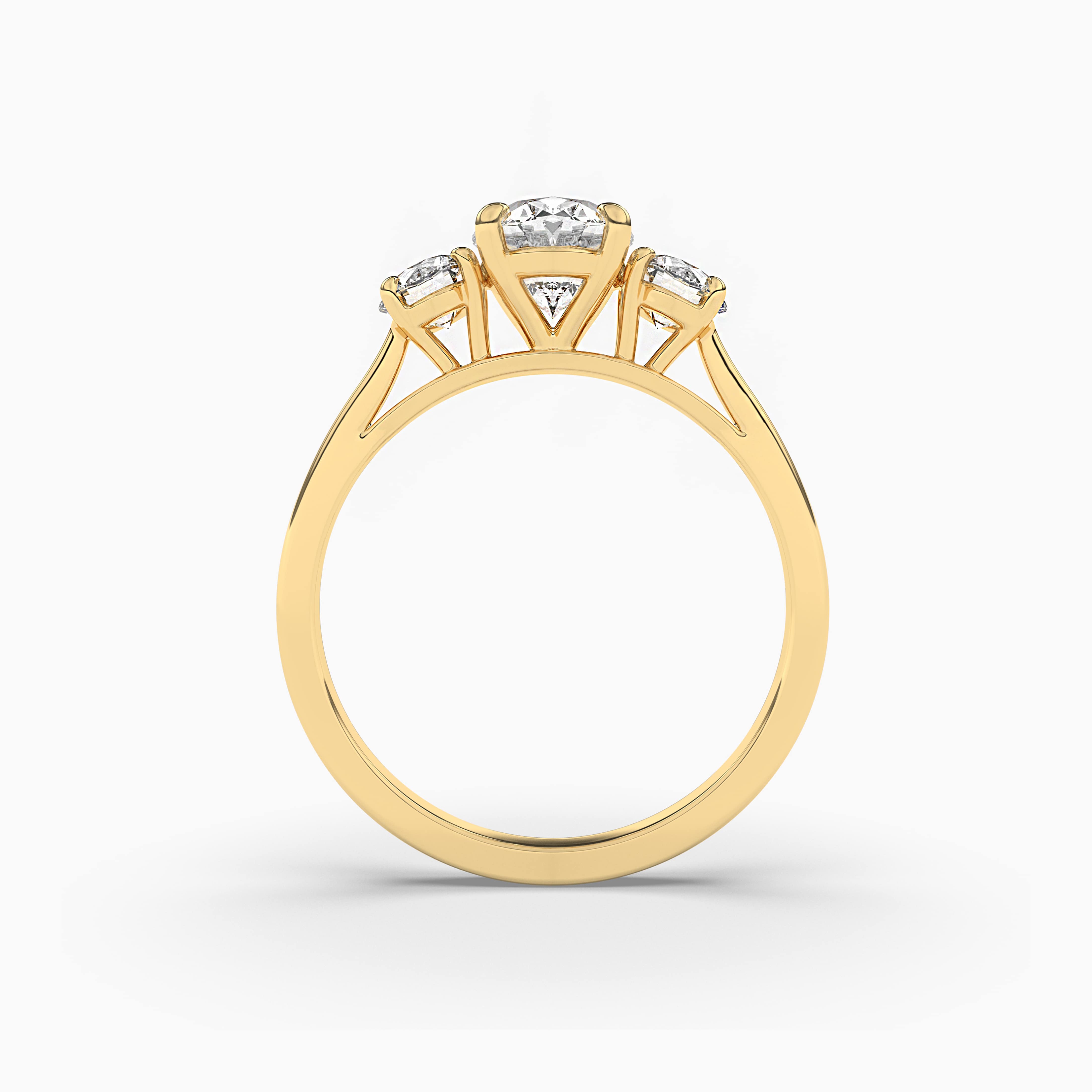 Three Stone Oval Engagement Ring In Yellow Gold