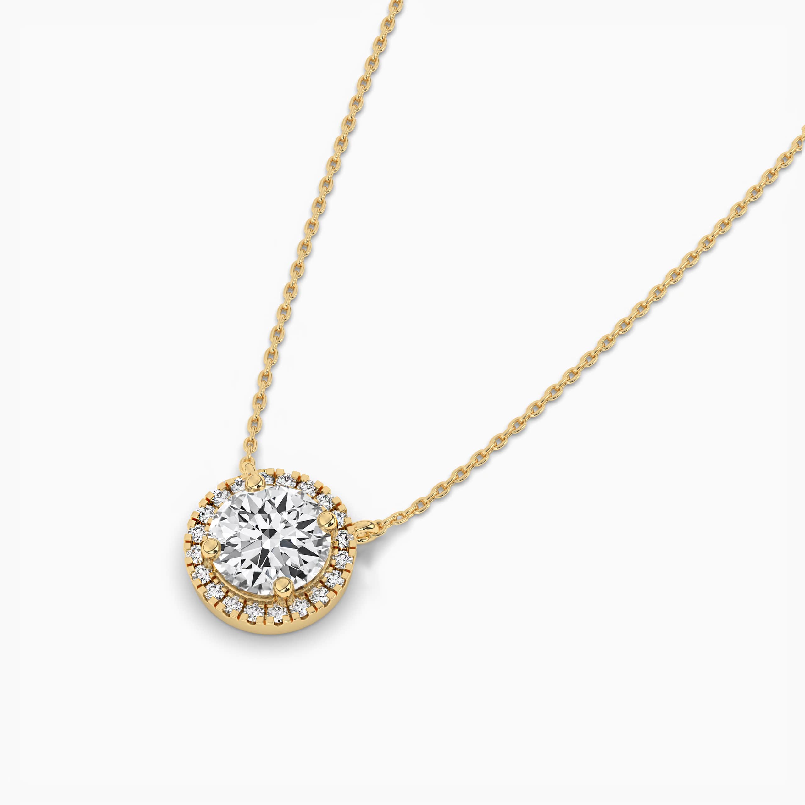 Yellow Gold  Round Cut Moissanite Halo Pendant Necklace