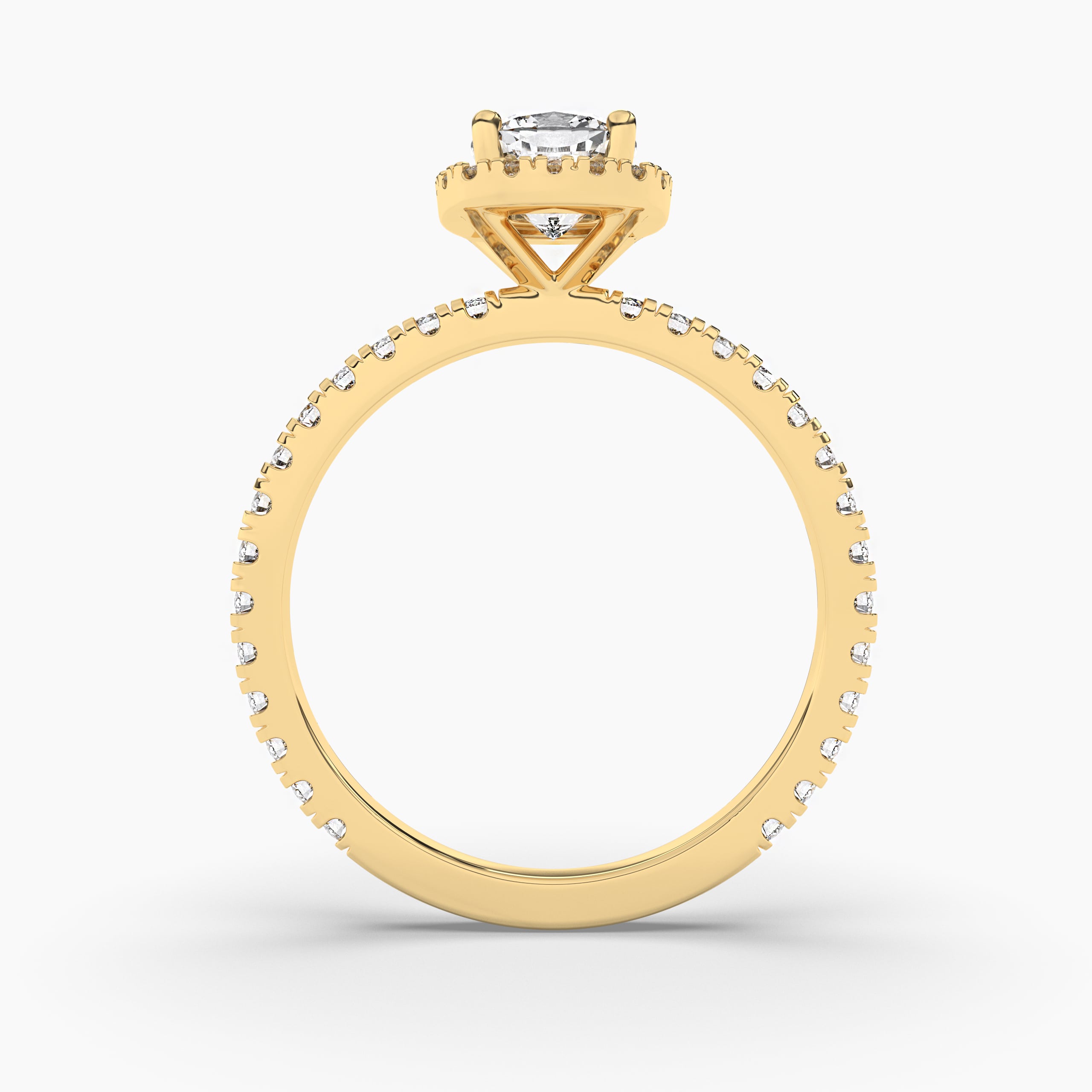 Cushion Forever One Moissanite Halo with Side Accents Engagement Ring in Yellow Gold