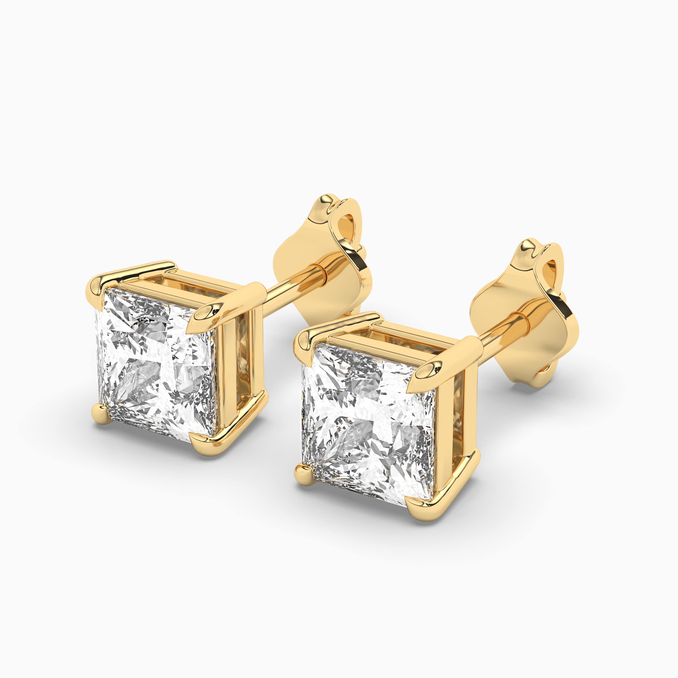 Princess-Cut Diamond Stud Earrings in Yellow Gold