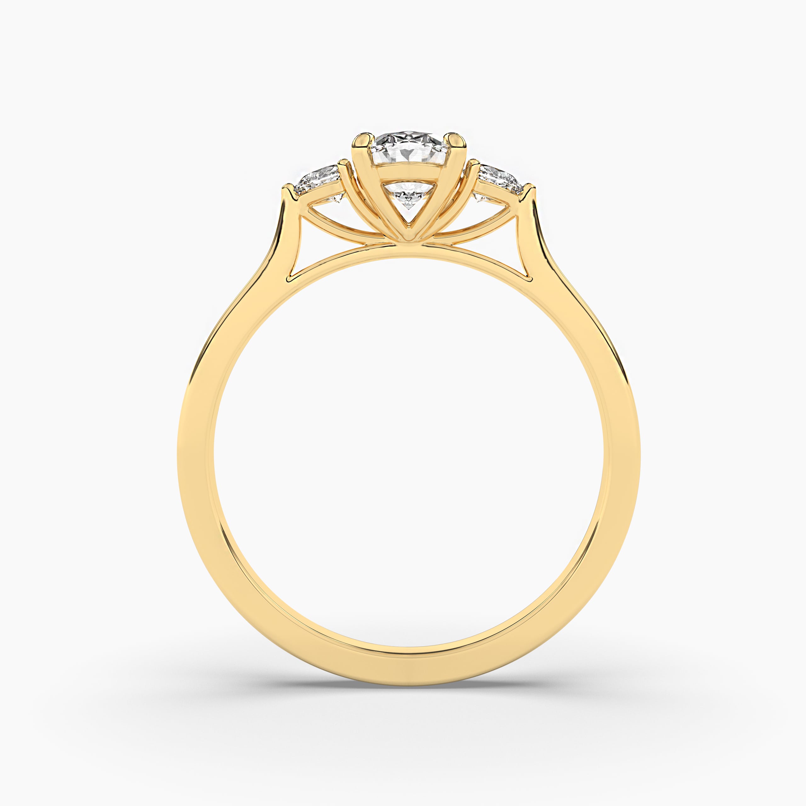 Yellow Gold Three Stone Oval And Pear Diamond Engagement Ring