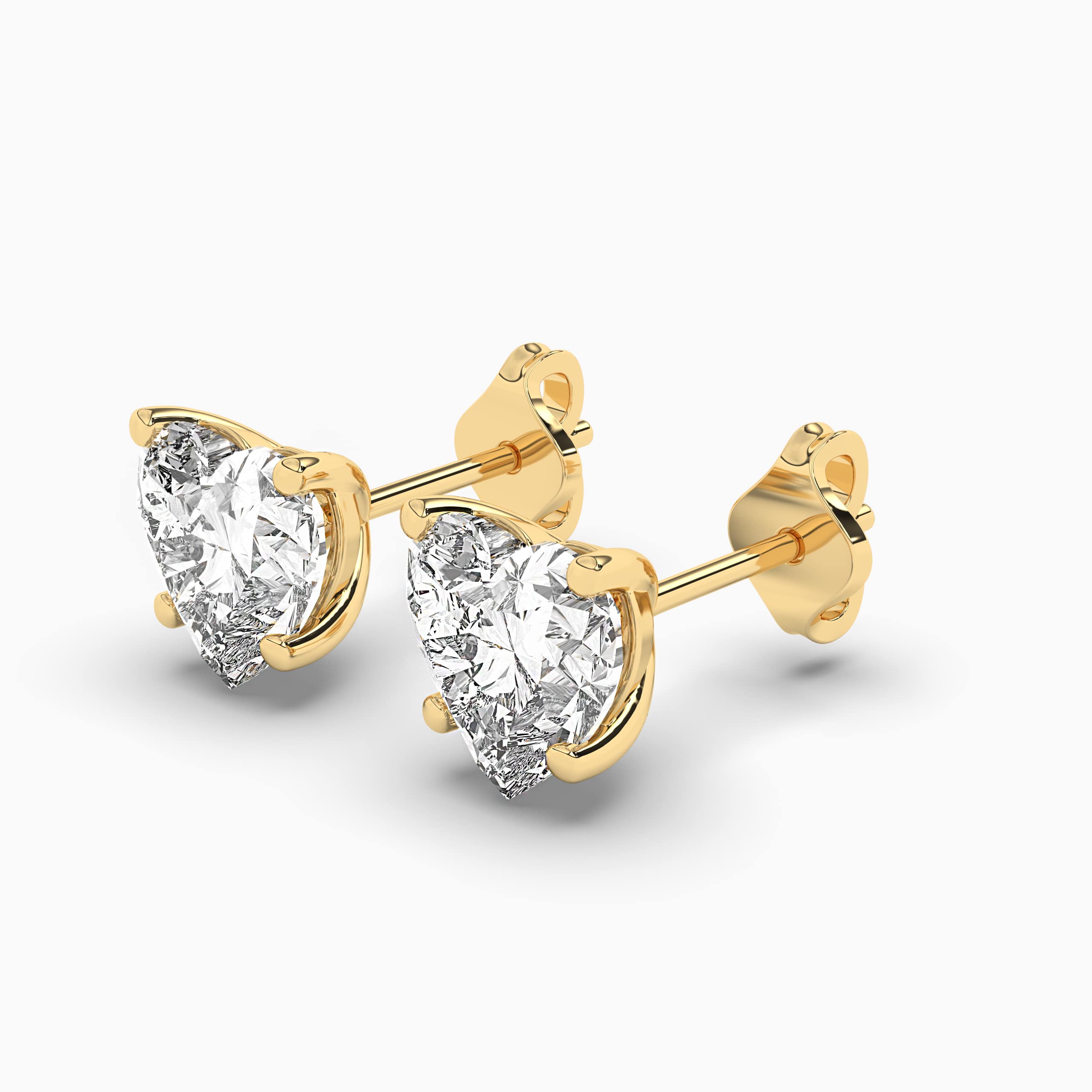 Round Prong Set Heart Shaped Diamond Stud Earrings side view