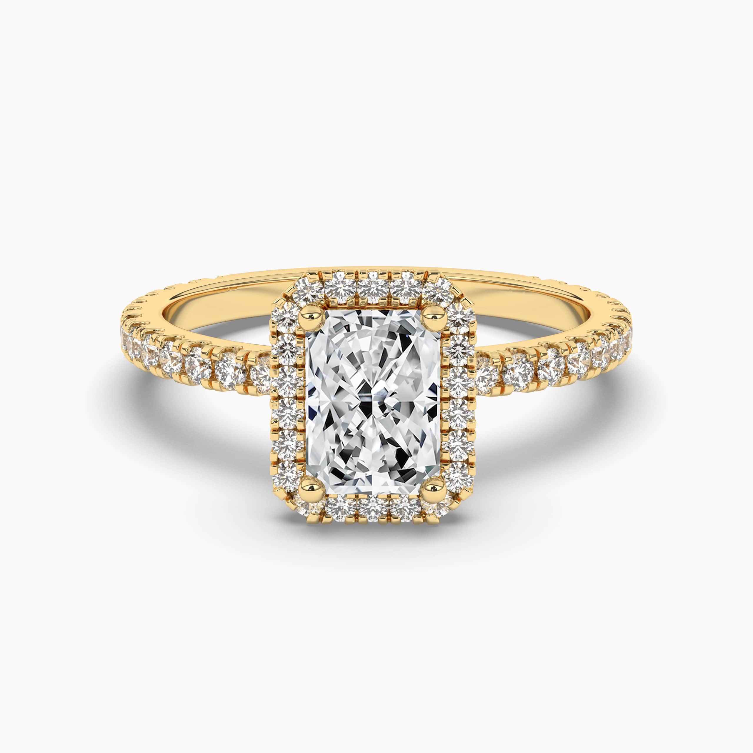 Radiant Cut diamond Petite Engagement Rings with White Diamond in Yellow Gold