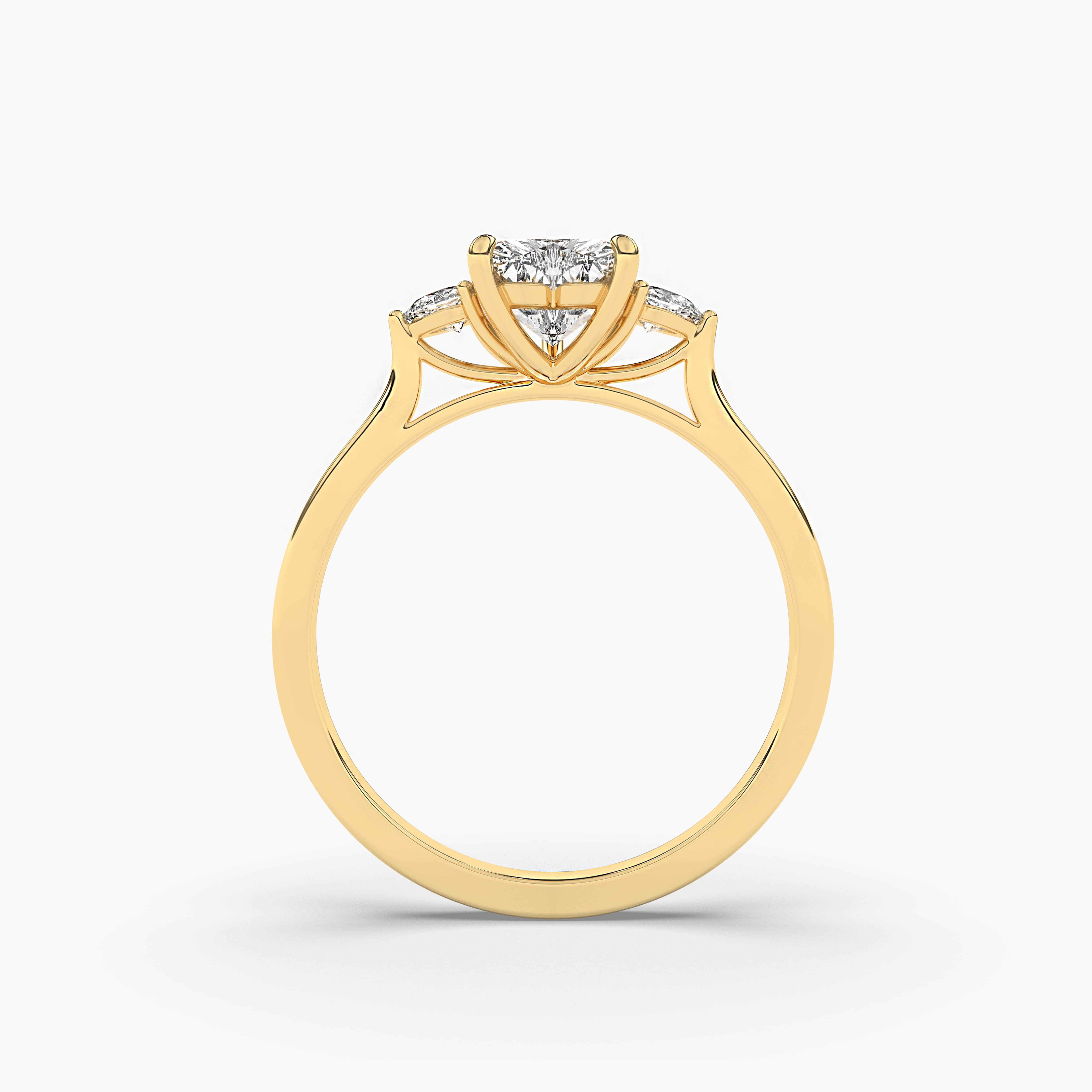 Heart Cut Pear Side Stone Wedding Ring In Yellow Gold