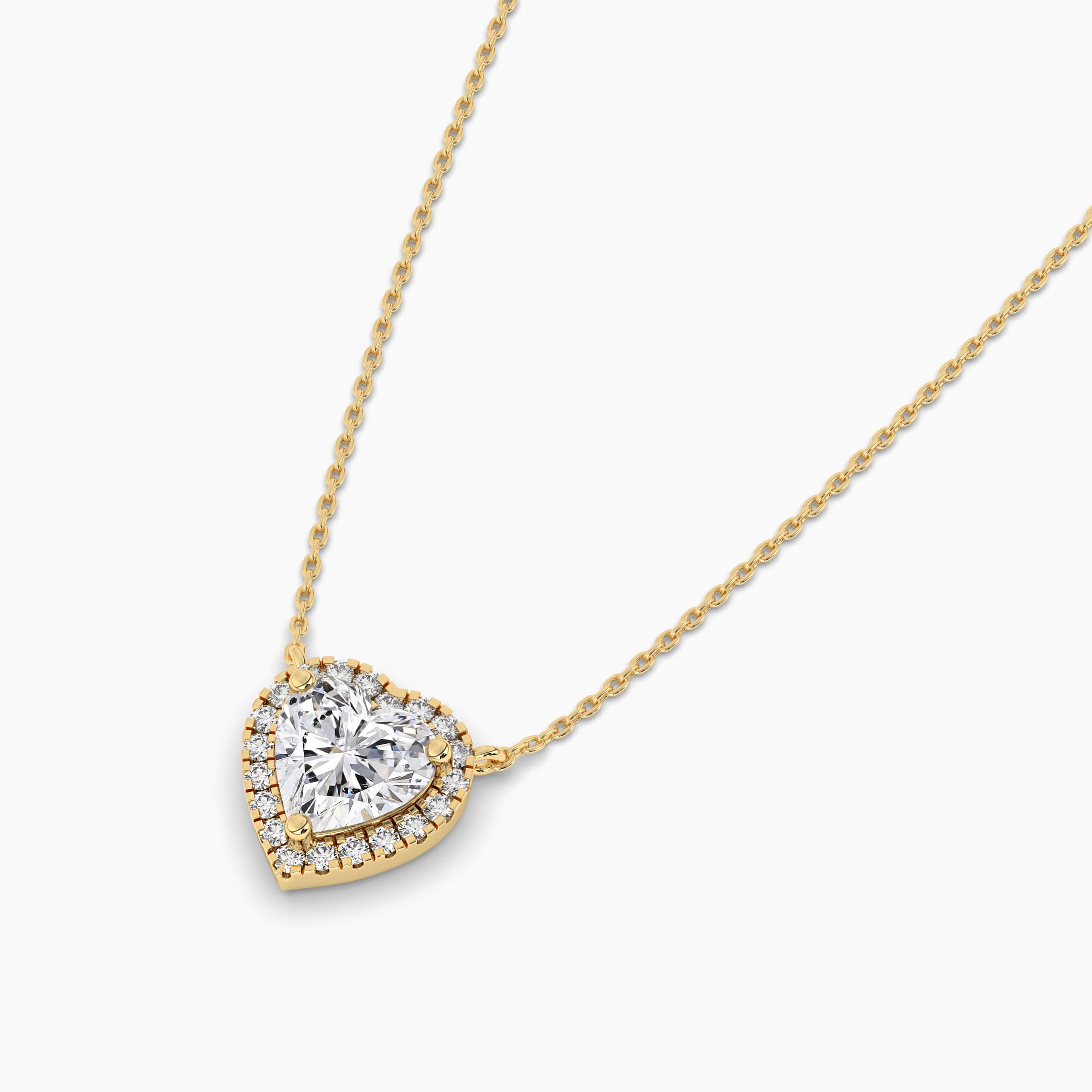 Yellow Gold Heart Shaped  Diamond Halo Necklace