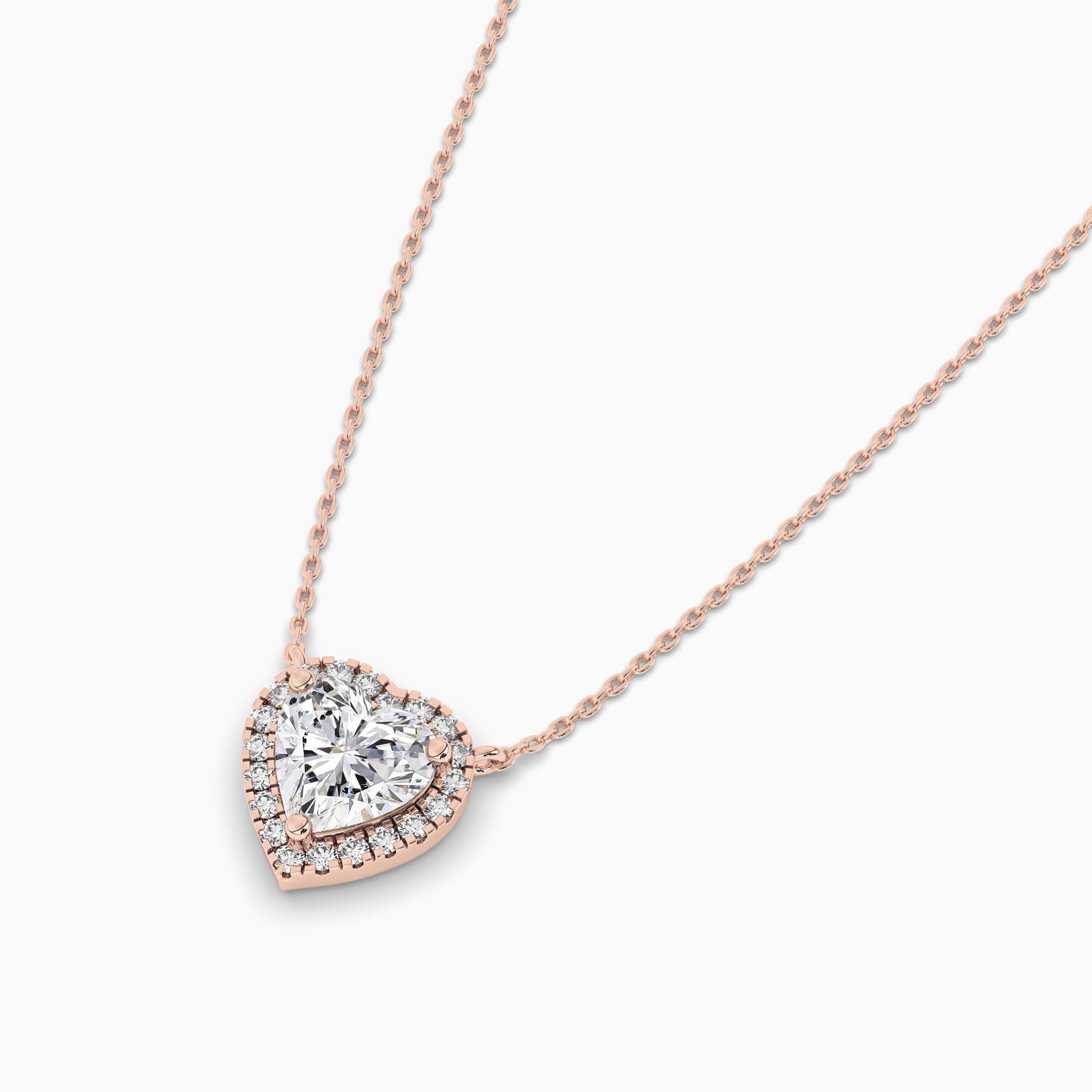 Heart Halo Diamond Pendant Necklace  Rose Gold
