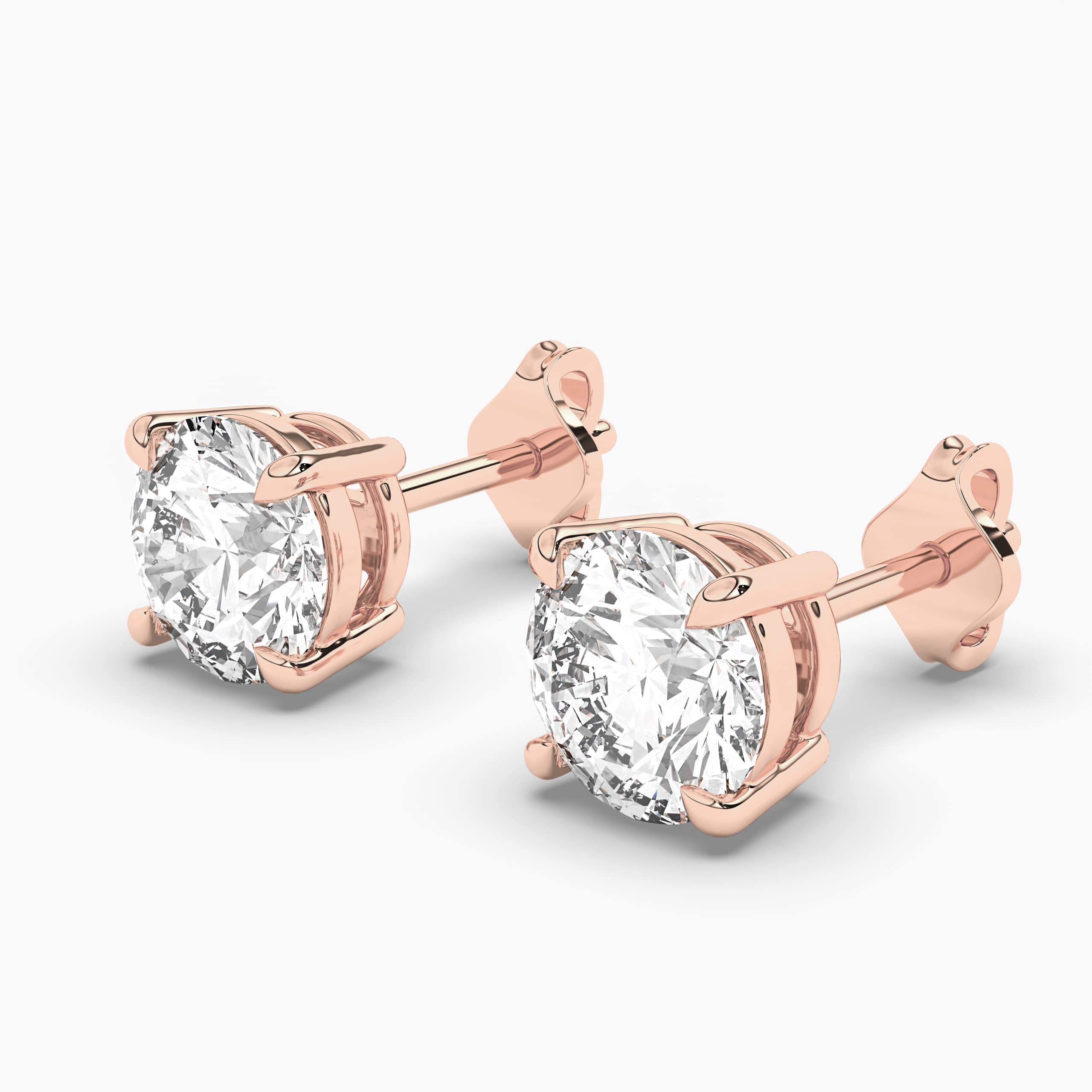 Natural Diamond Stud Earrings Round  Rose Gold 