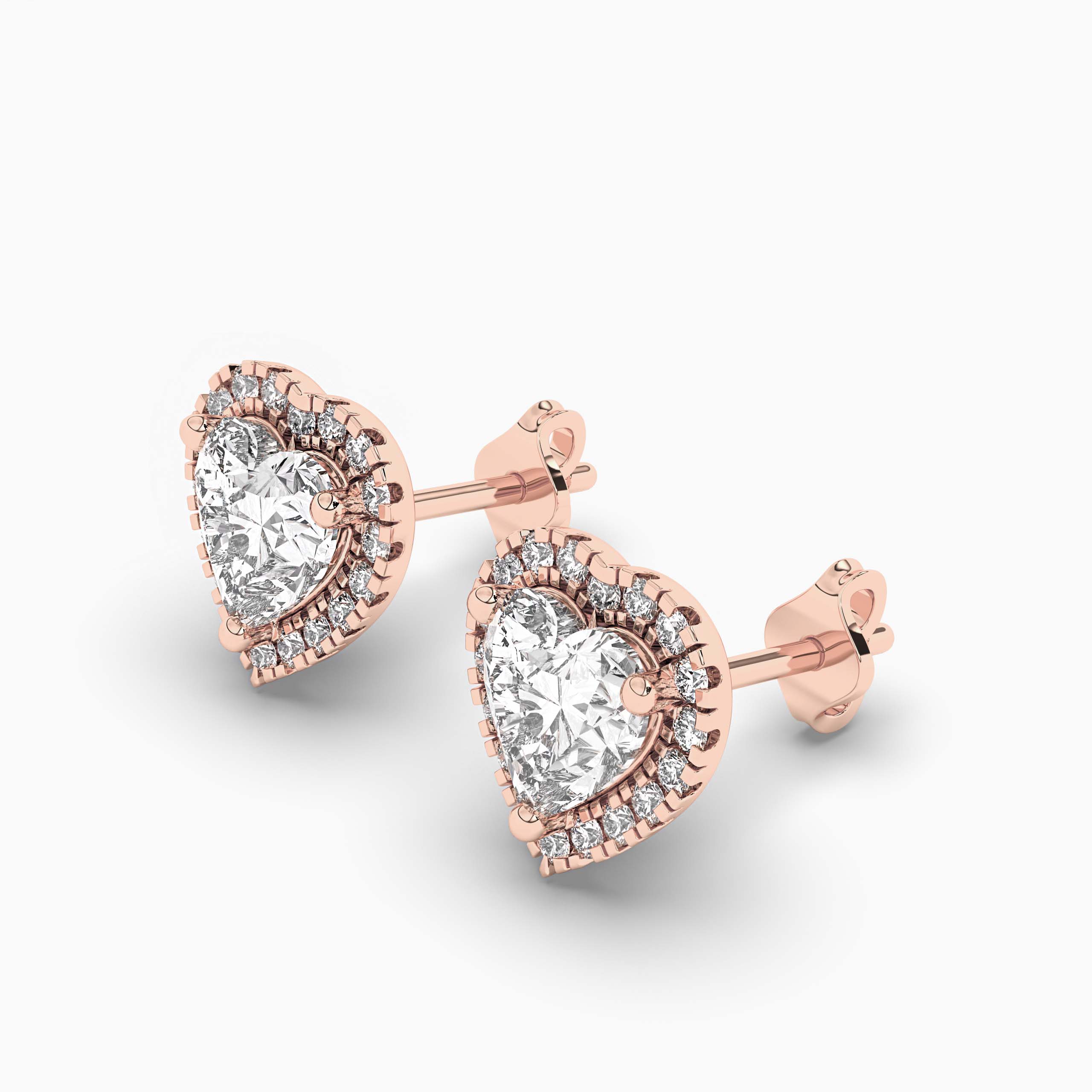 Heart Shape Halo Diamond Stud Earrings Diamond Earrings Rose Gold