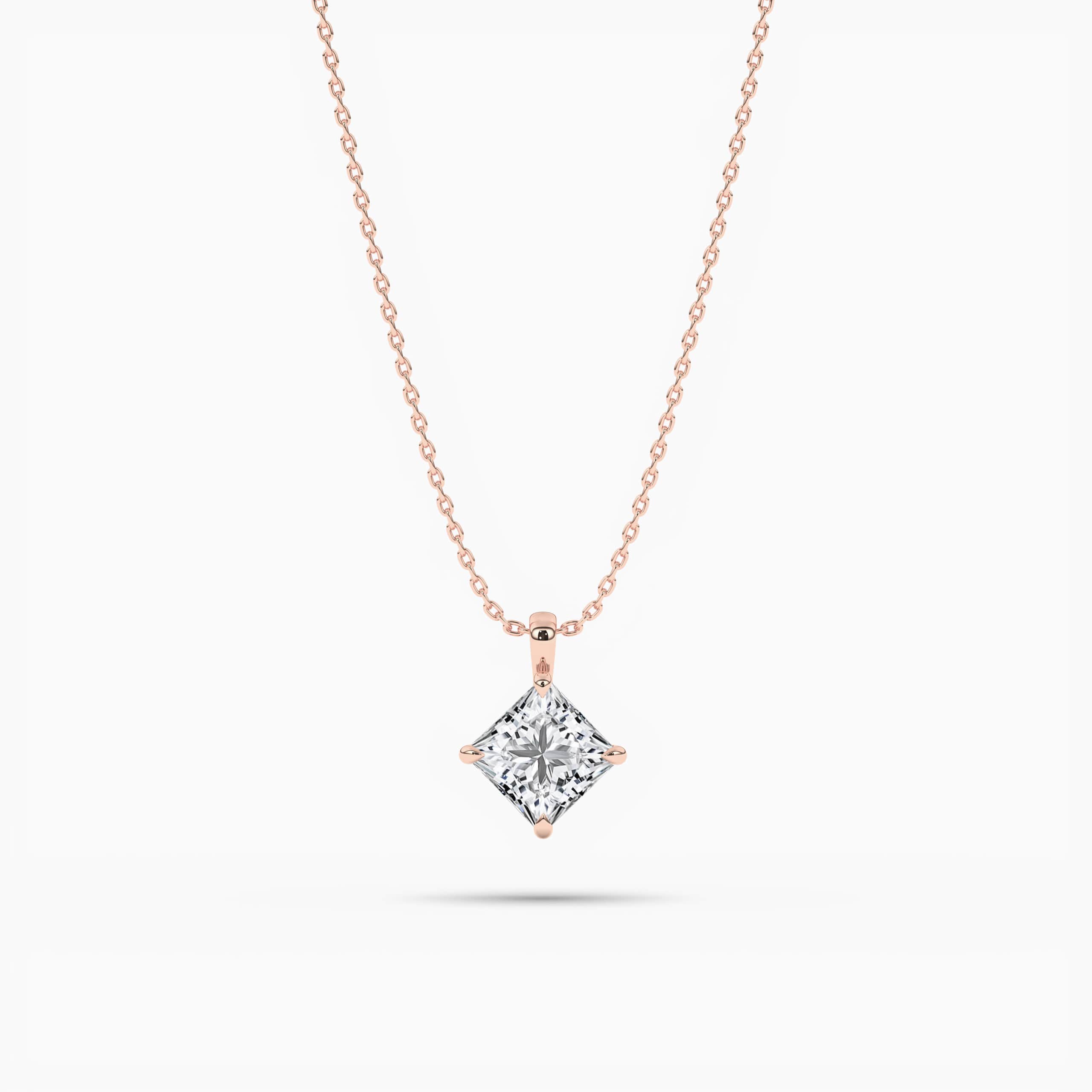 Princess Cut Diamond Solitaire Pendant In Rose Gold