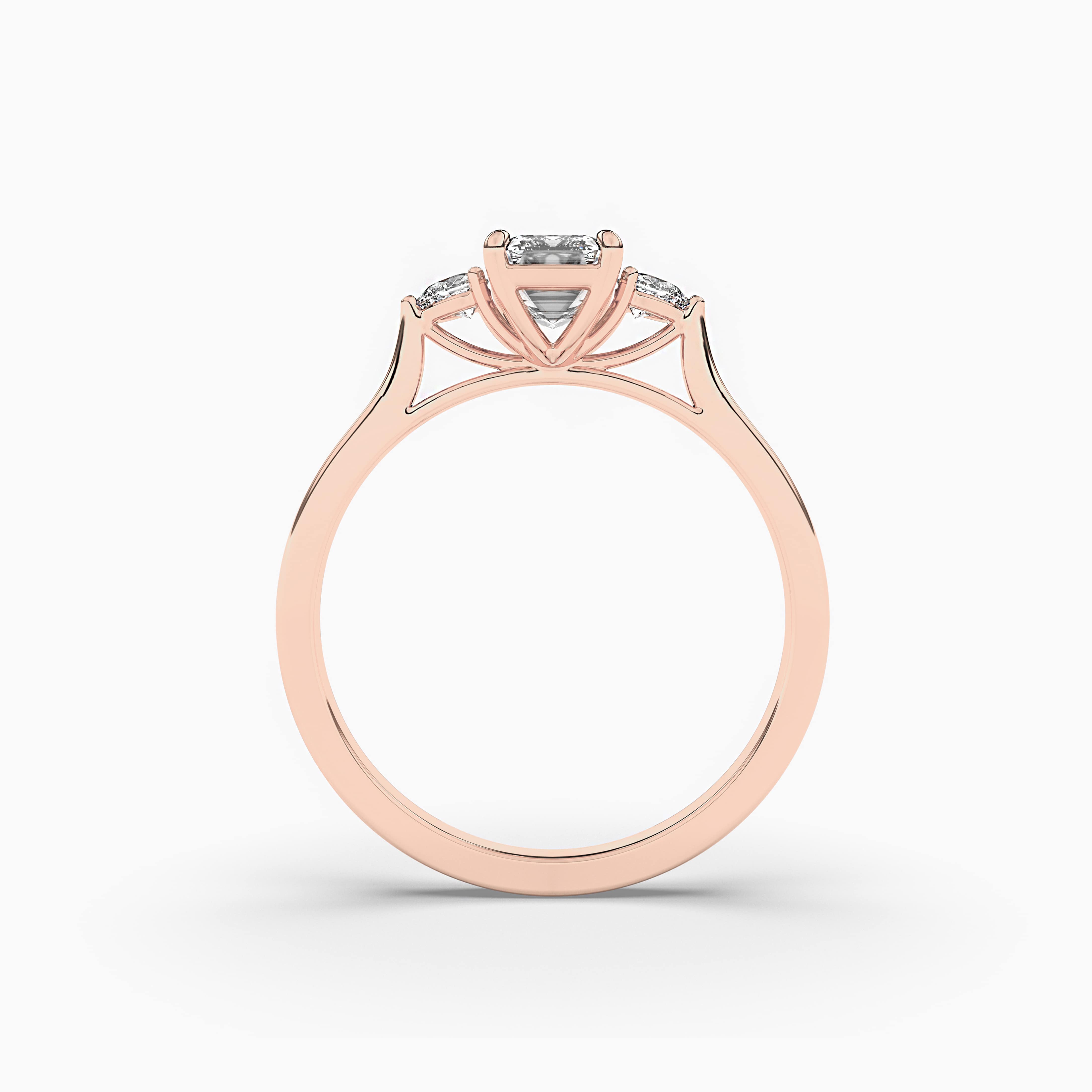 3 Side Stone Emerald Rose Gold Engagement Ring