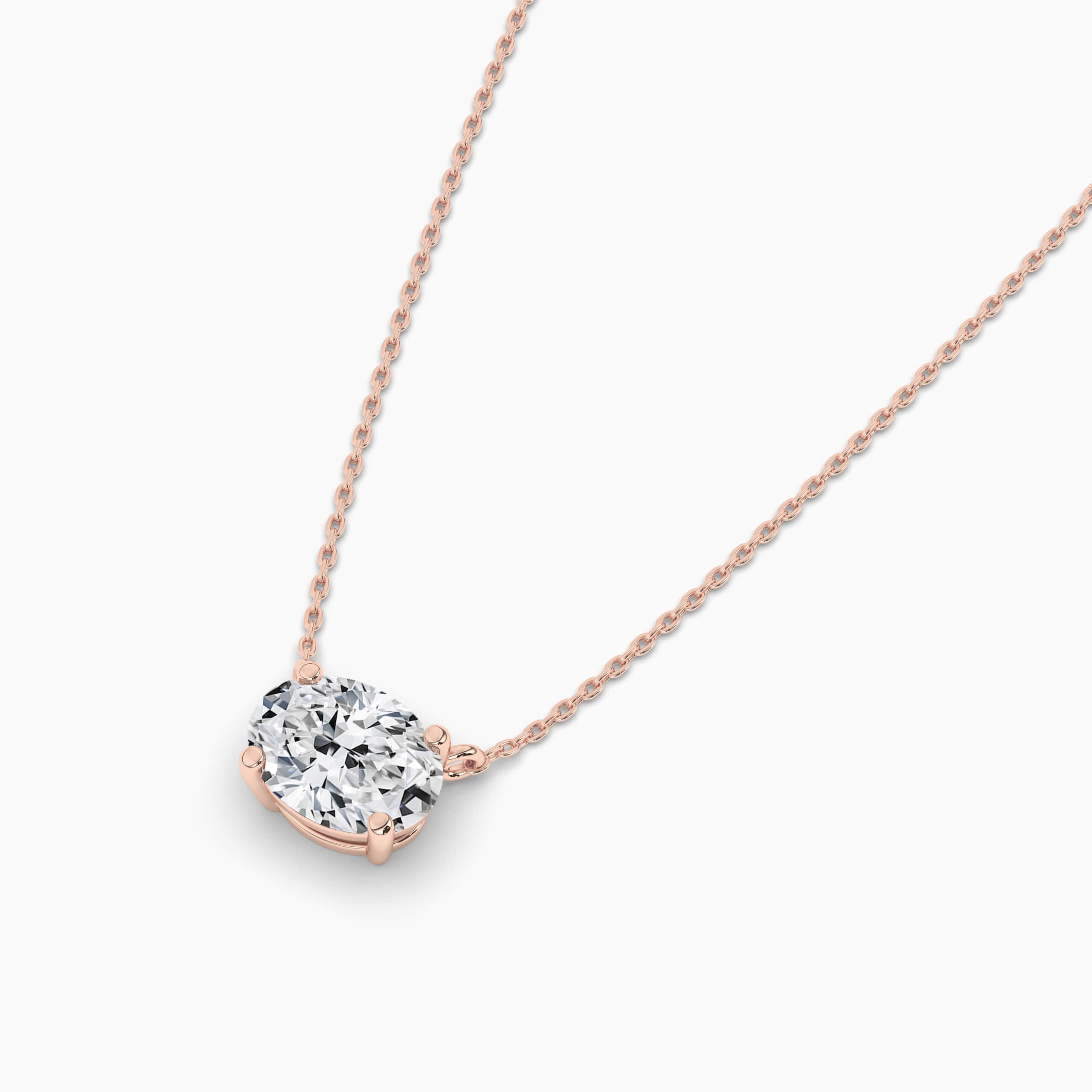 Oval Diamond Bezel Set Pendant Necklace In Rose Gold