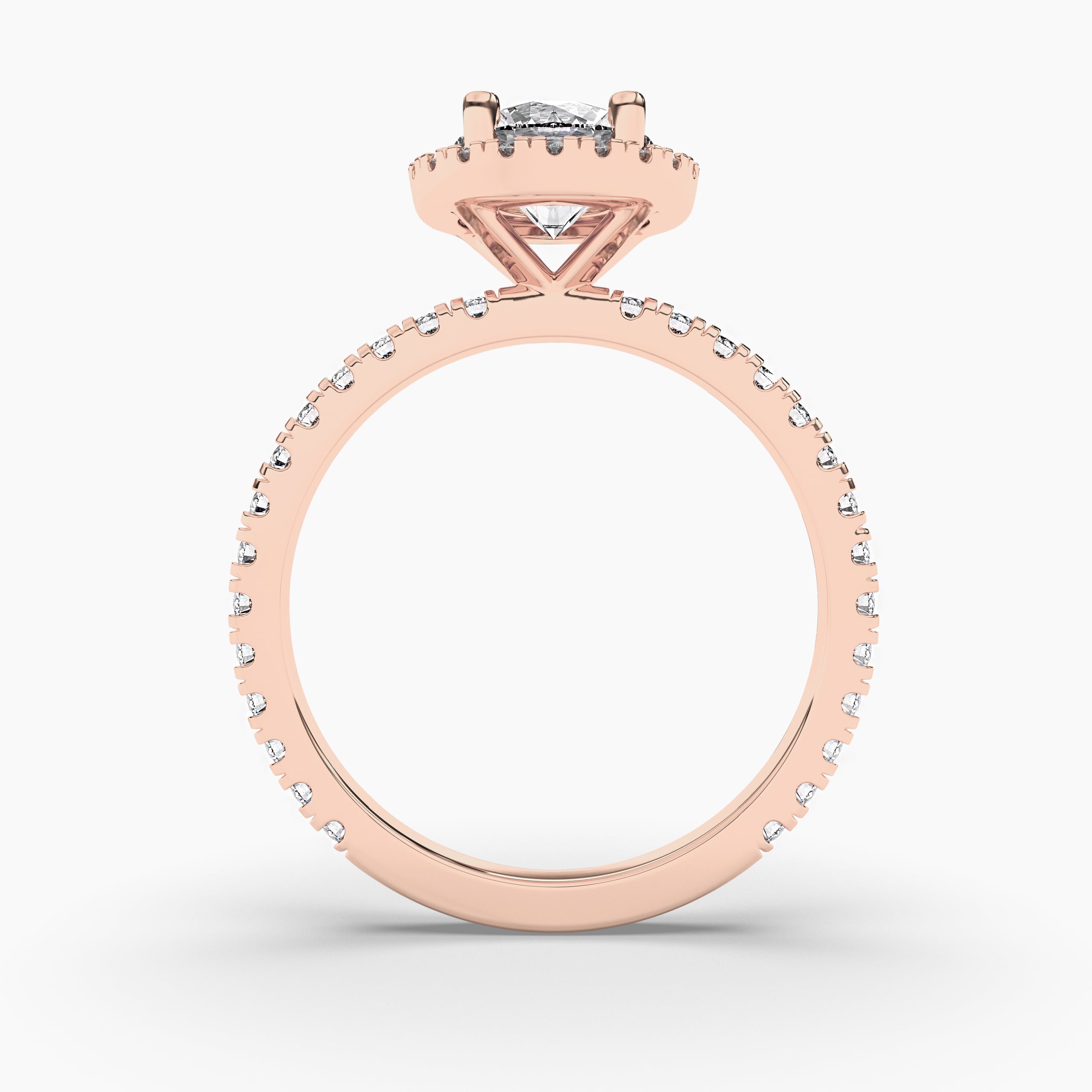 Emerald engagement ring rose gold round cut halo ring