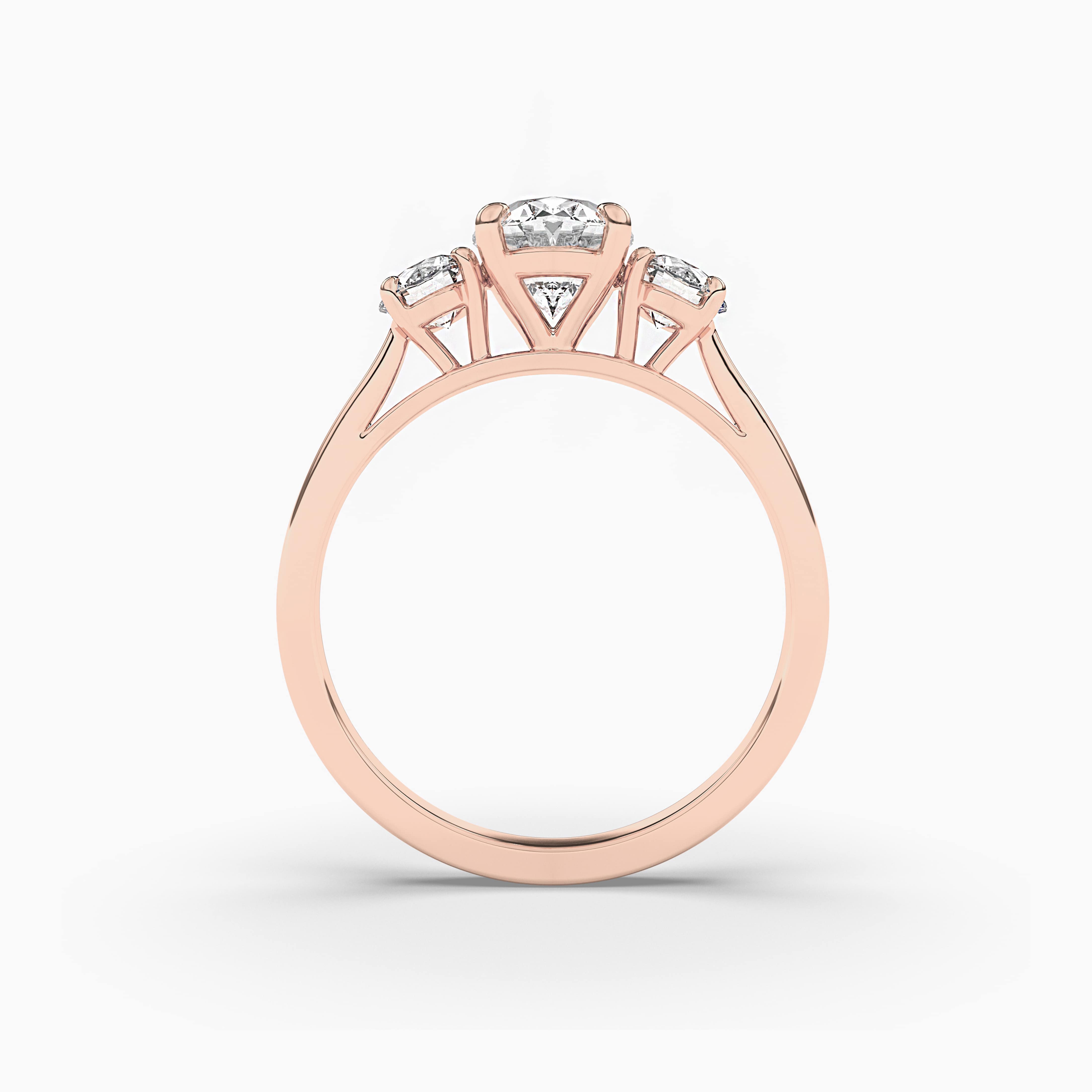 Three Stone Oval Diamond Engagement Ring Rose Gold