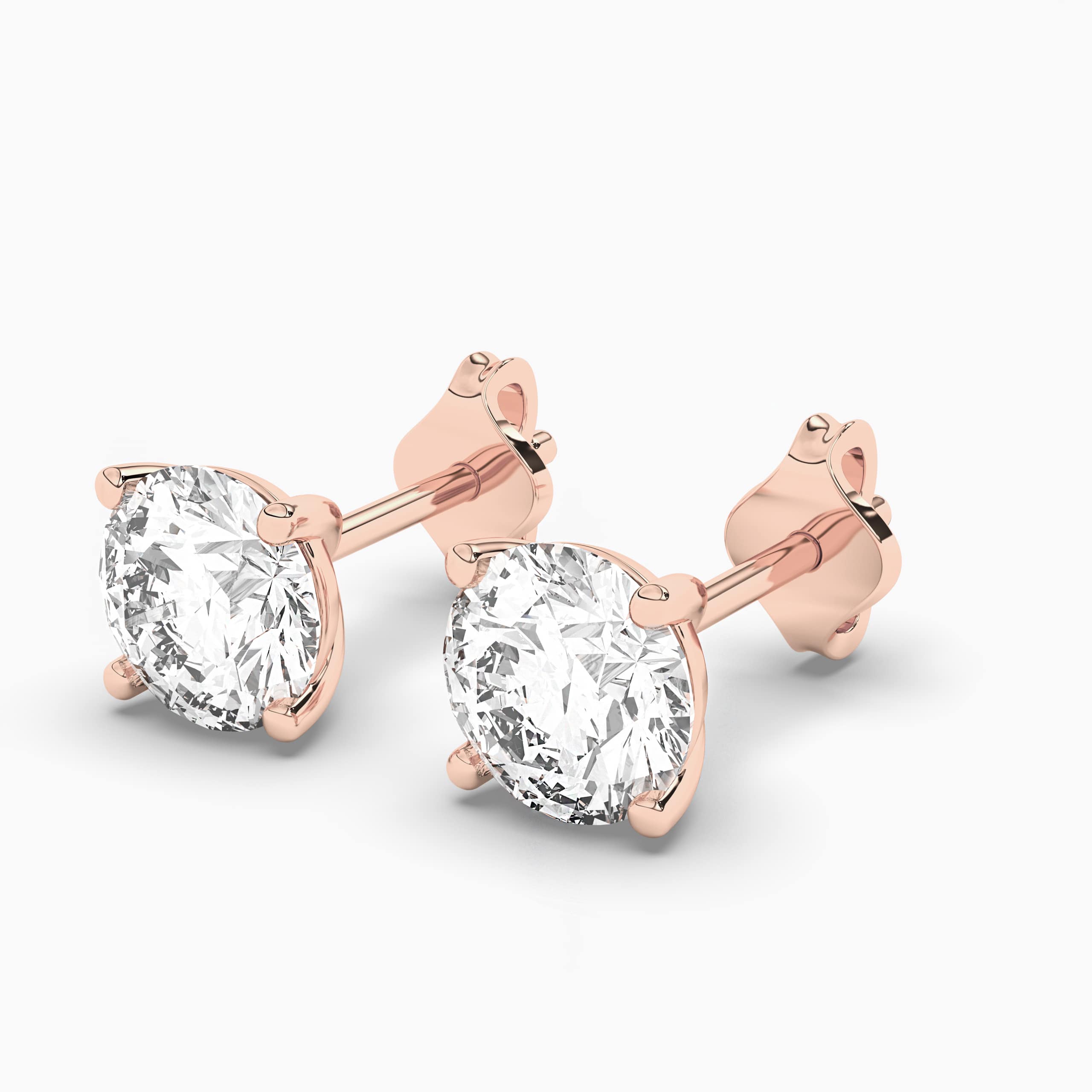 Round Cut Natural Diamond Stud Earrings Round Rose Gold