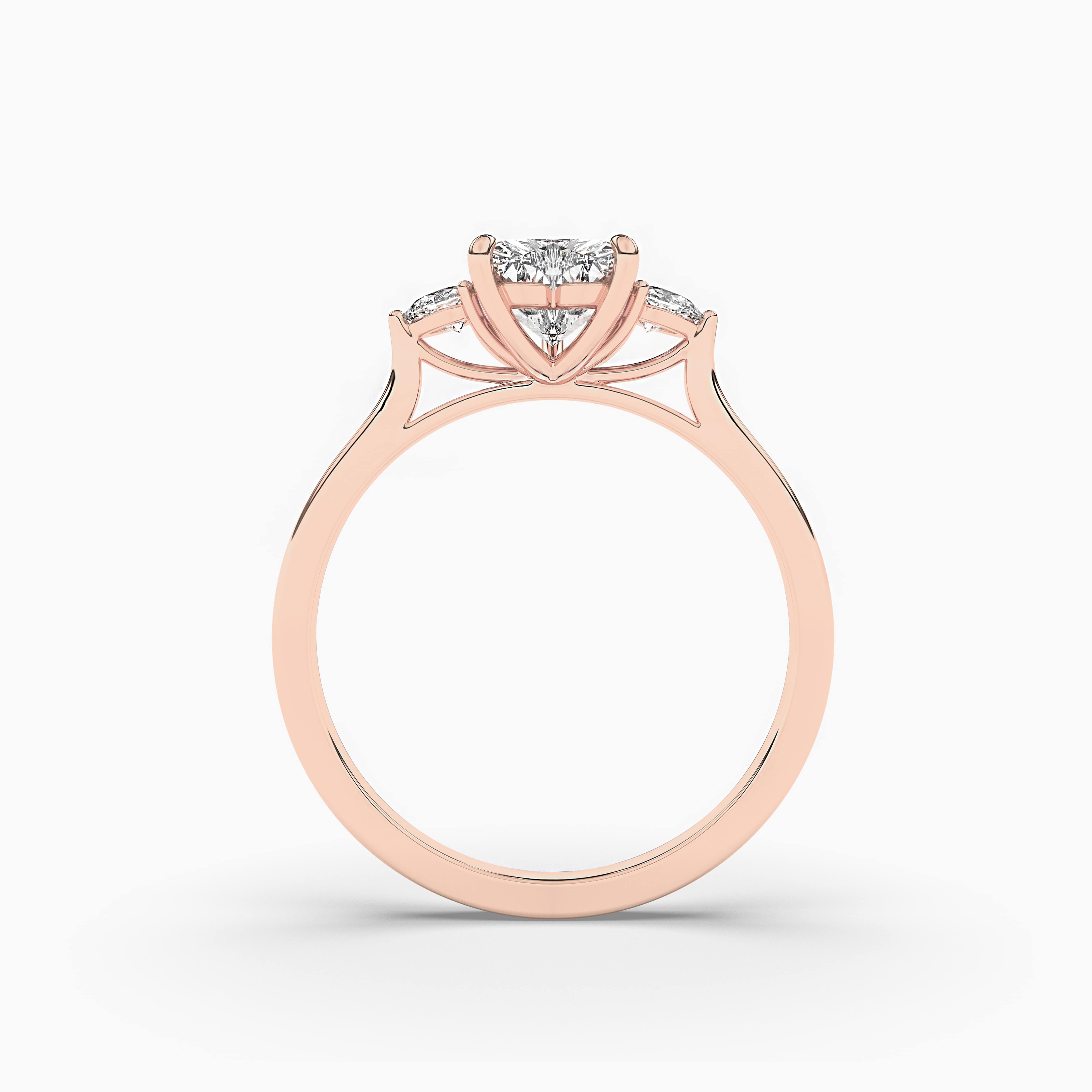 Heart Diamond Engagement Side Stone Ring Rose Gold